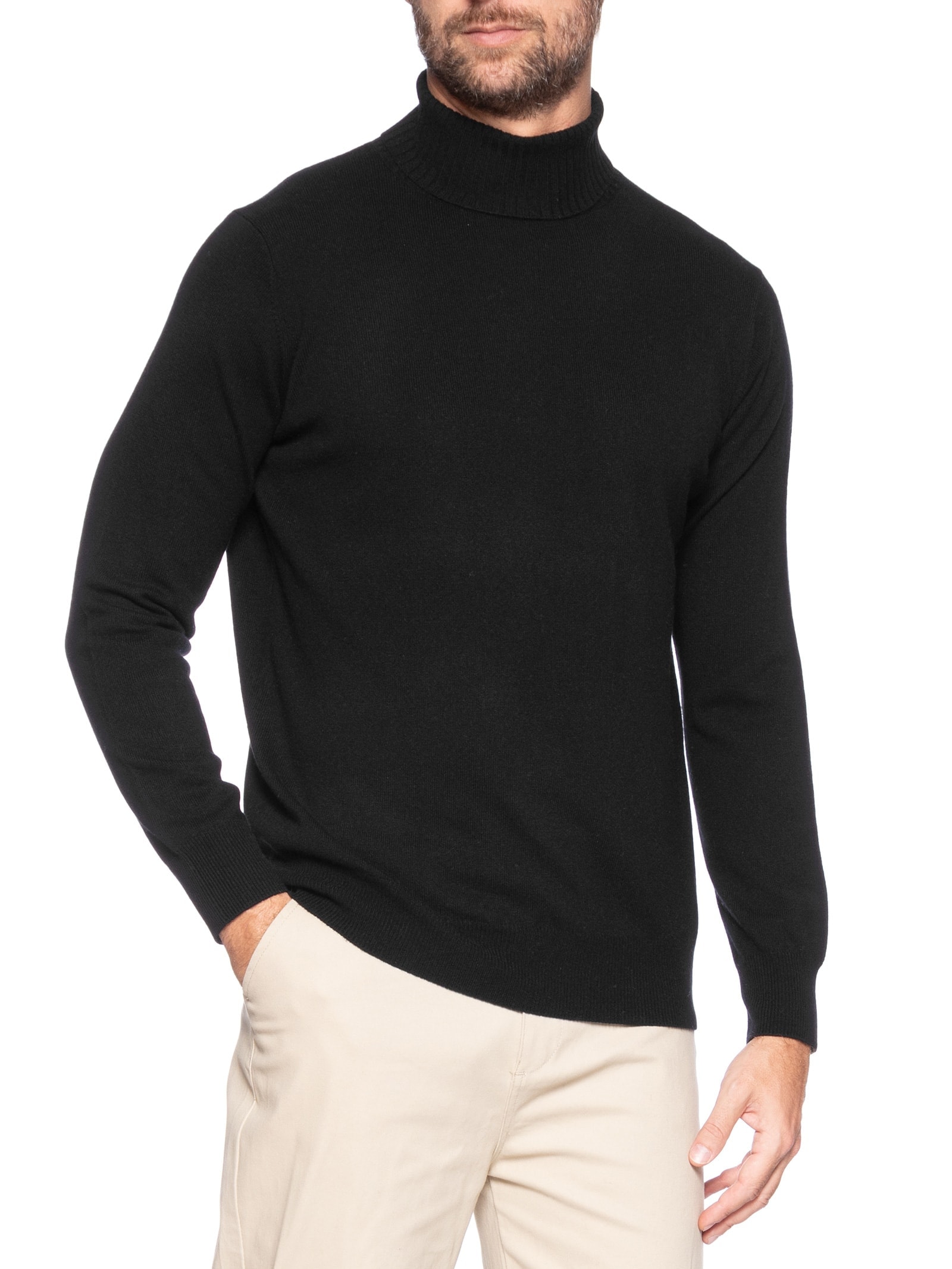 Suéter Masculino Gola Alta Com Blend De Lã E Cashmere Preto '2 Essential