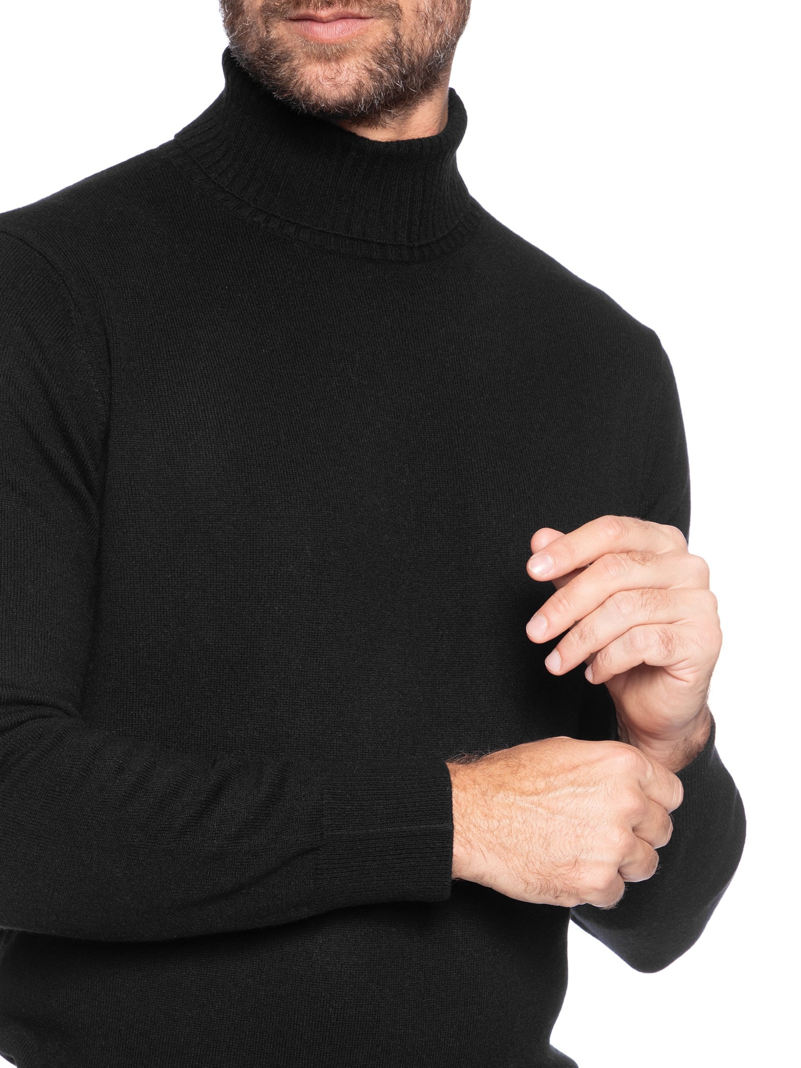 Suéter Masculino Gola Alta Com Blend De Lã E Cashmere Preto '2 Essential
