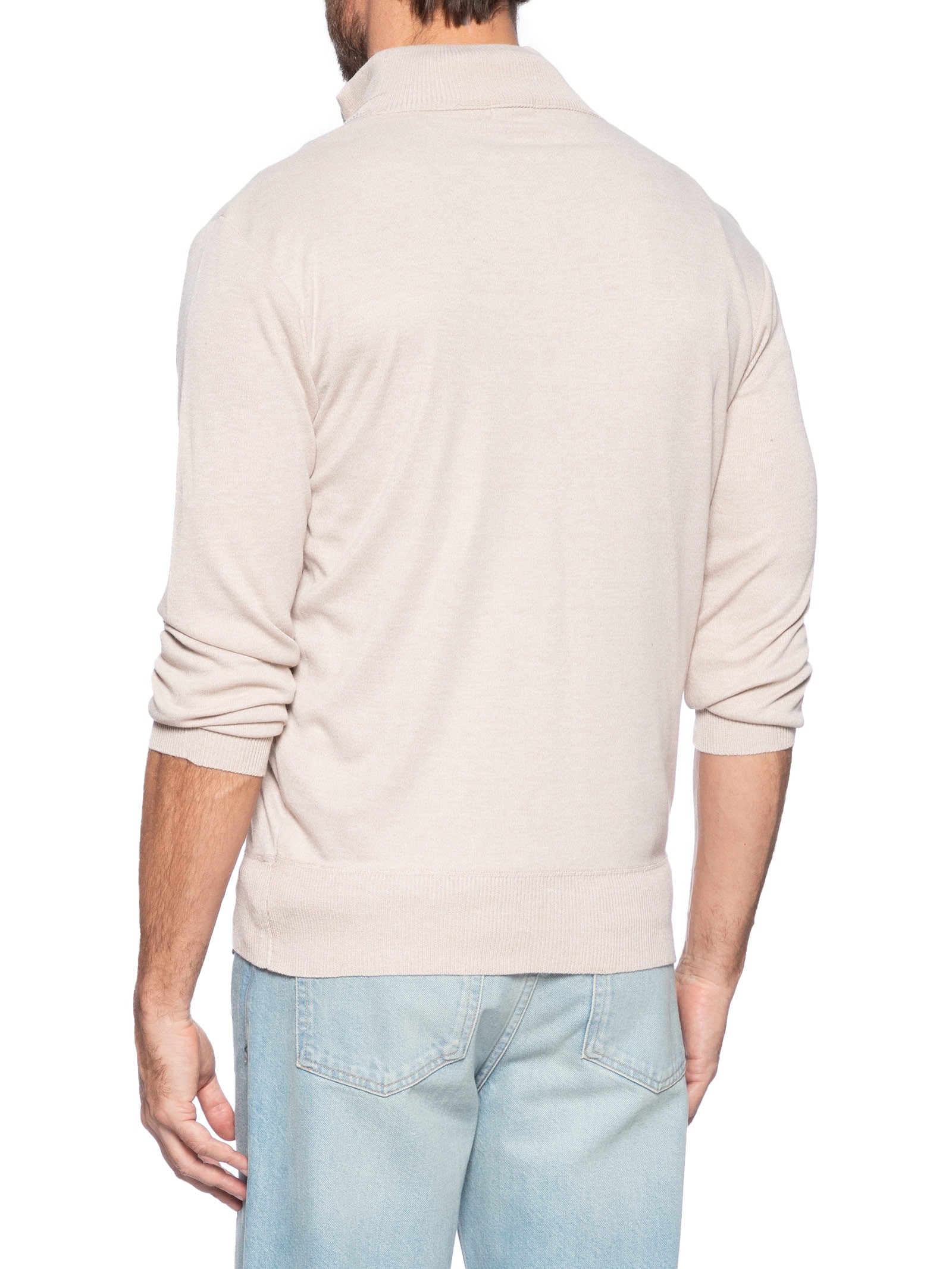 Suéter Masculino Gola Alta Com Meio Zíper Bege Basiq Men