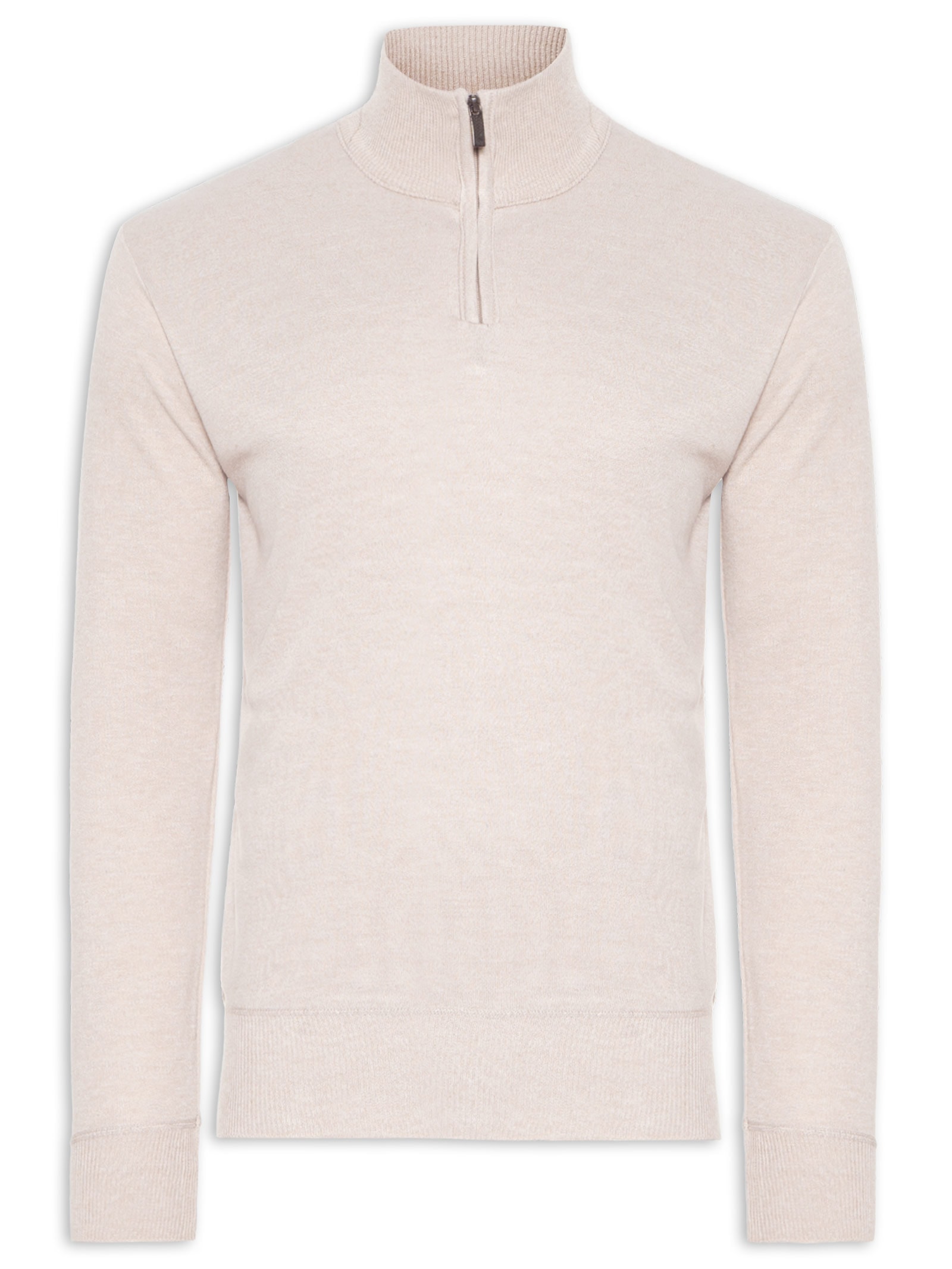 Suéter Masculino Gola Alta Com Meio Zíper Bege Basiq Men