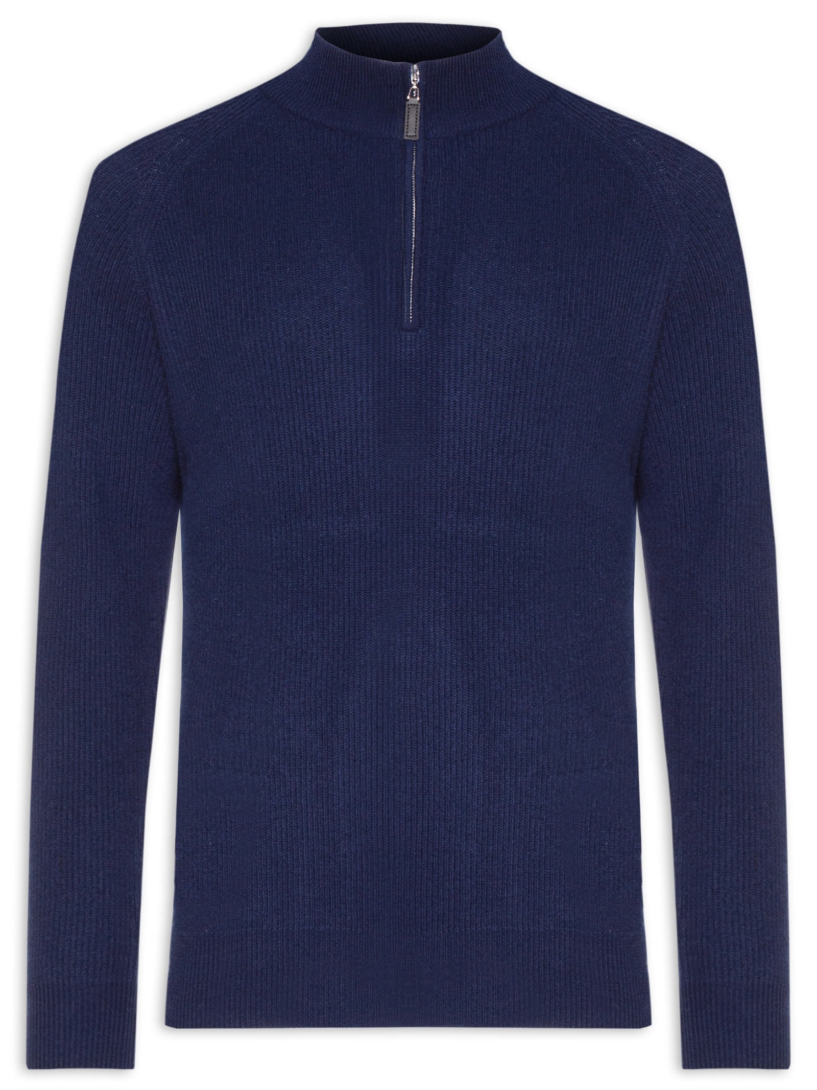 Suéter Masculino Gola Alta Com Meio Zíper Blend de Lã e Cashmere Azul '2 Essential