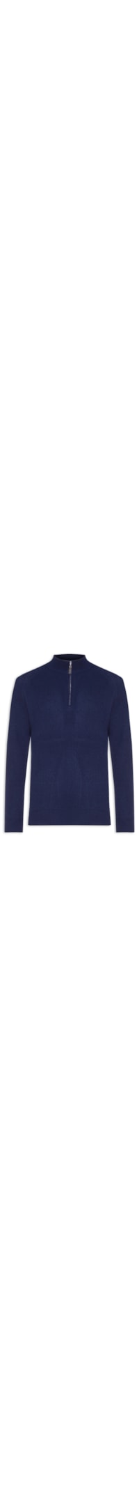 Suéter Masculino Gola Alta Com Meio Zíper Blend de Lã e Cashmere - Azul