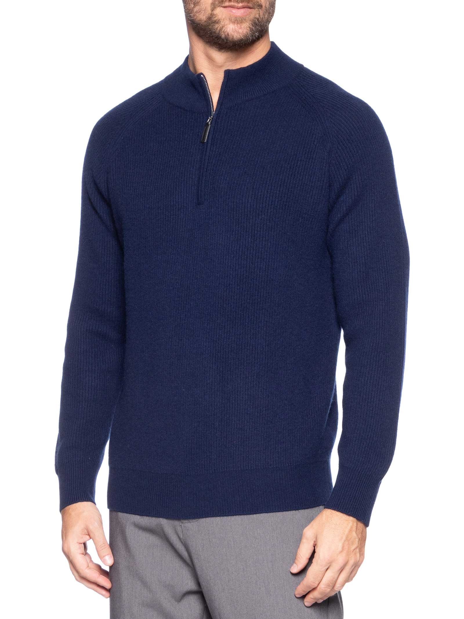 Suéter Masculino Gola Alta Com Meio Zíper Blend de Lã e Cashmere Azul '2 Essential