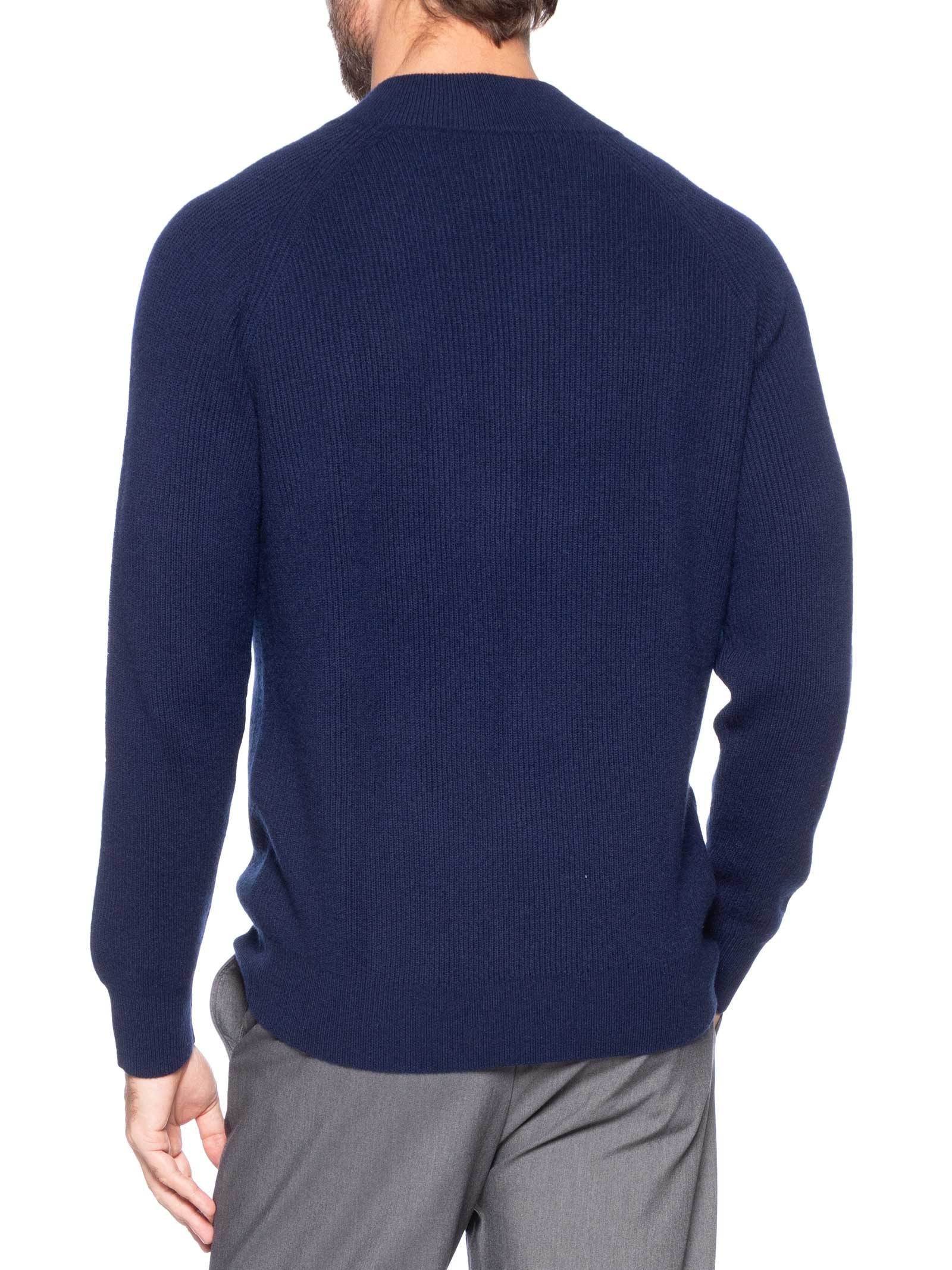 Suéter Masculino Gola Alta Com Meio Zíper Blend de Lã e Cashmere Azul '2 Essential