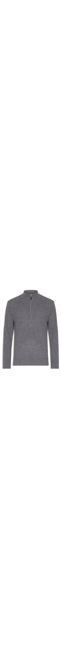 Suéter Masculino Gola Alta Com Meio Zíper Blend de Lã e Cashmere - Cinza