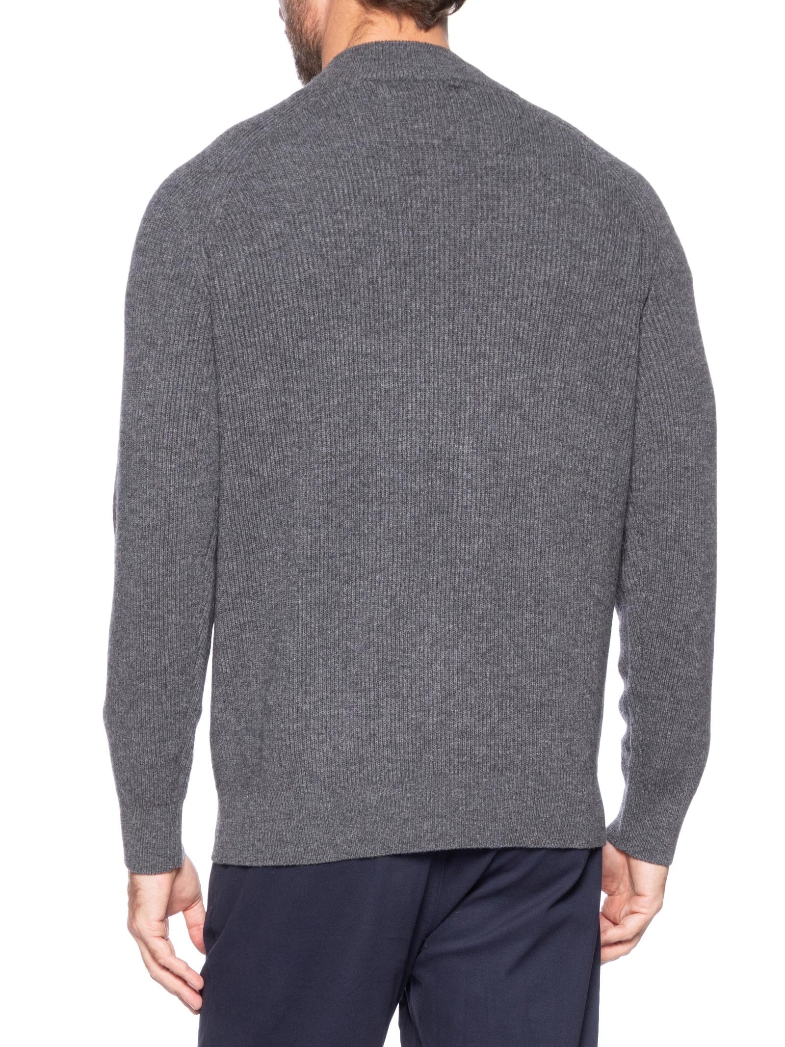 Suéter Masculino Gola Alta Com Meio Zíper Blend de Lã e Cashmere Cinza '2 Essential