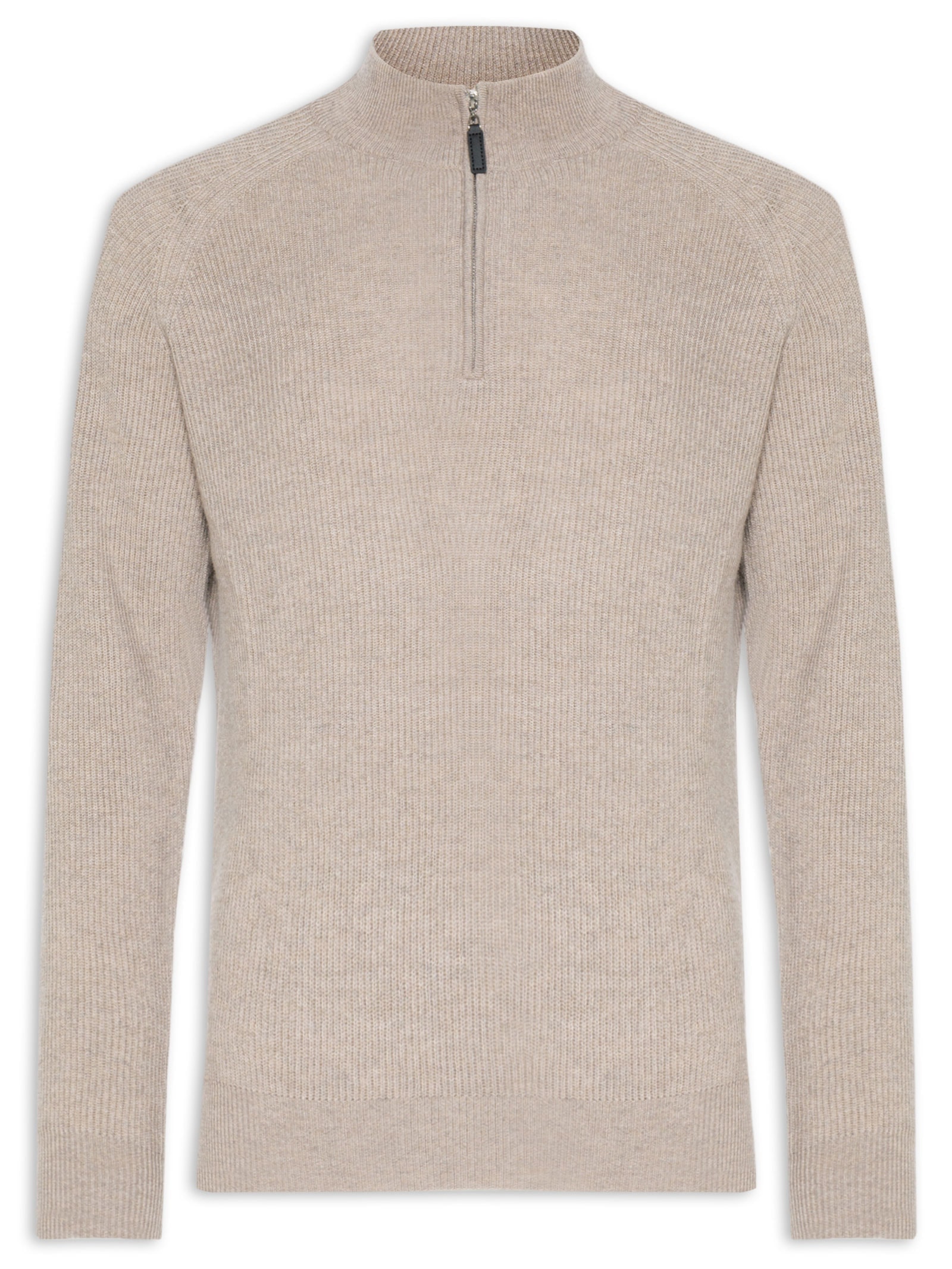 Suéter Masculino Gola Alta Com Meio Zíper Blend de Lã e Cashmere Marrom '2 Essential