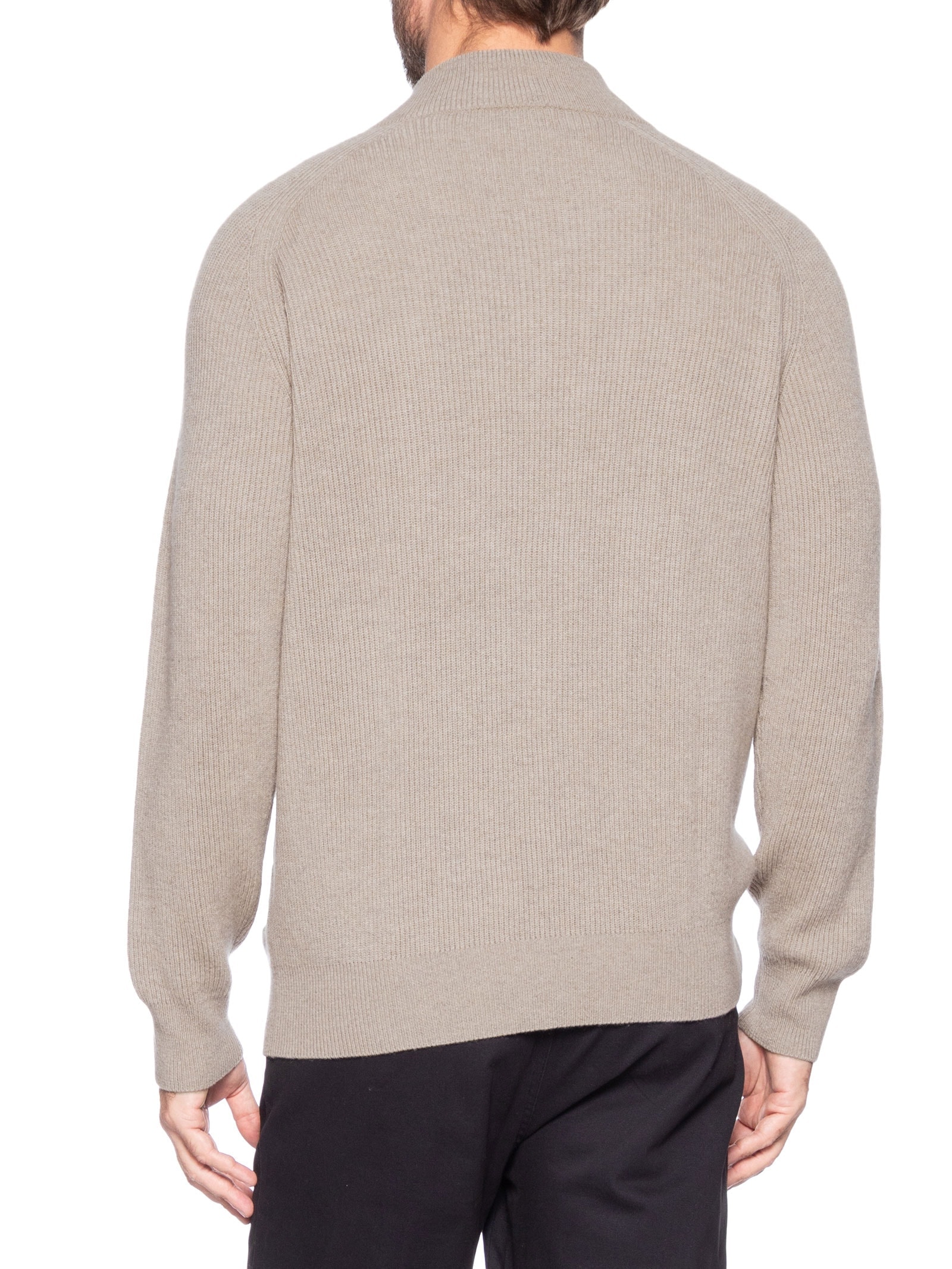 Suéter Masculino Gola Alta Com Meio Zíper Blend de Lã e Cashmere Marrom '2 Essential