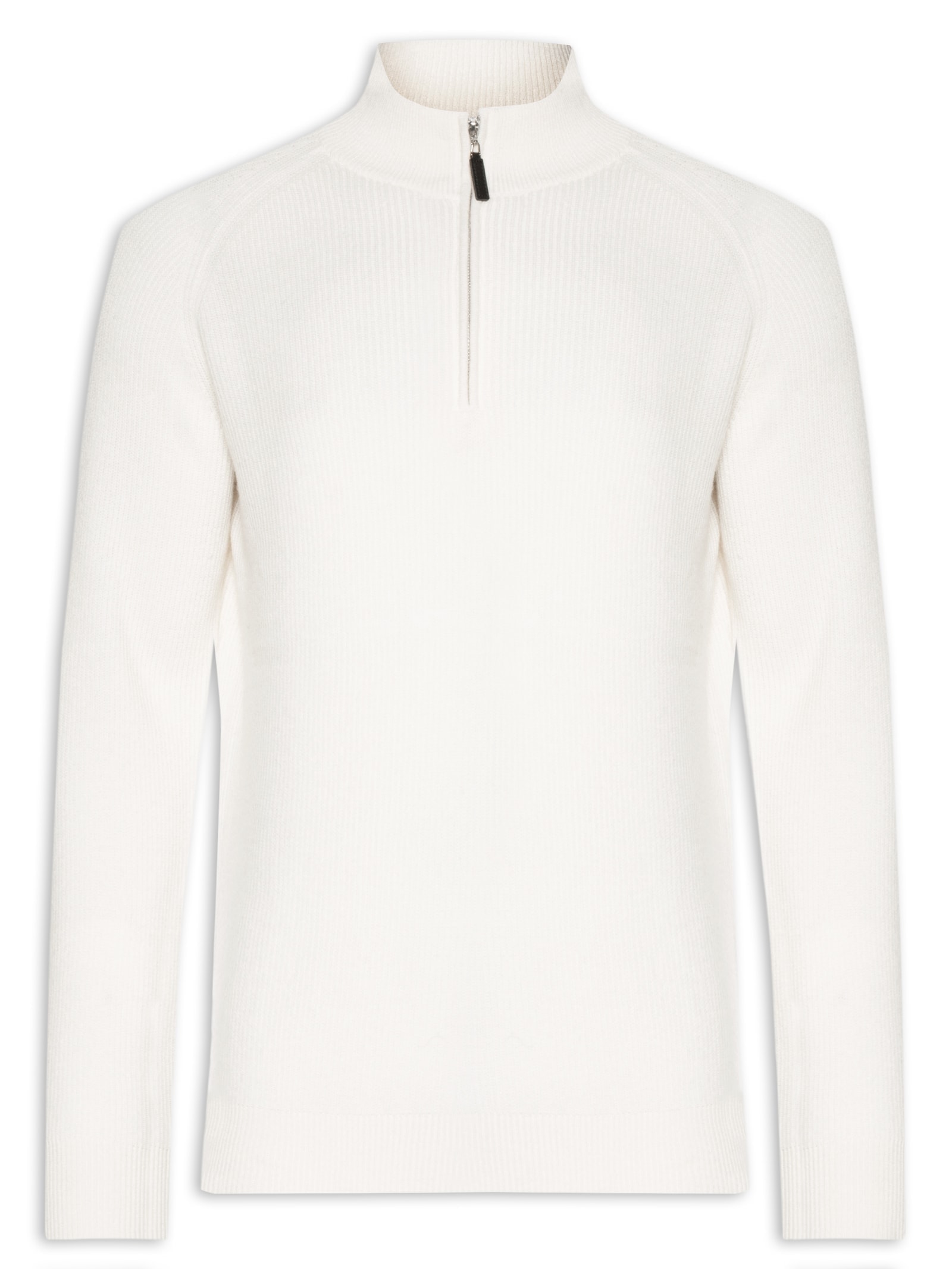 Suéter Masculino Gola Alta Com Meio Zíper Blend de Lã e Cashmere Off White '2 Essential