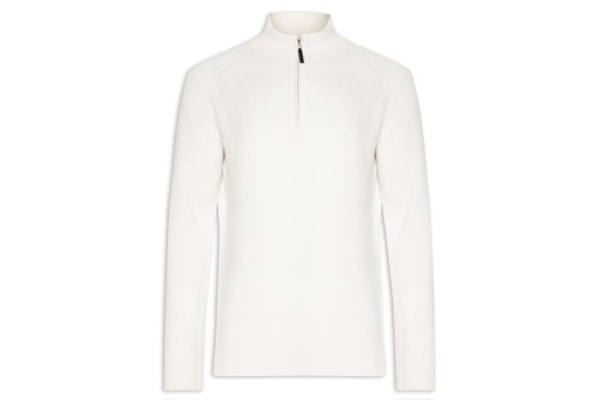 Suéter Masculino Gola Alta Com Meio Zíper Blend de Lã e Cashmere - Off White