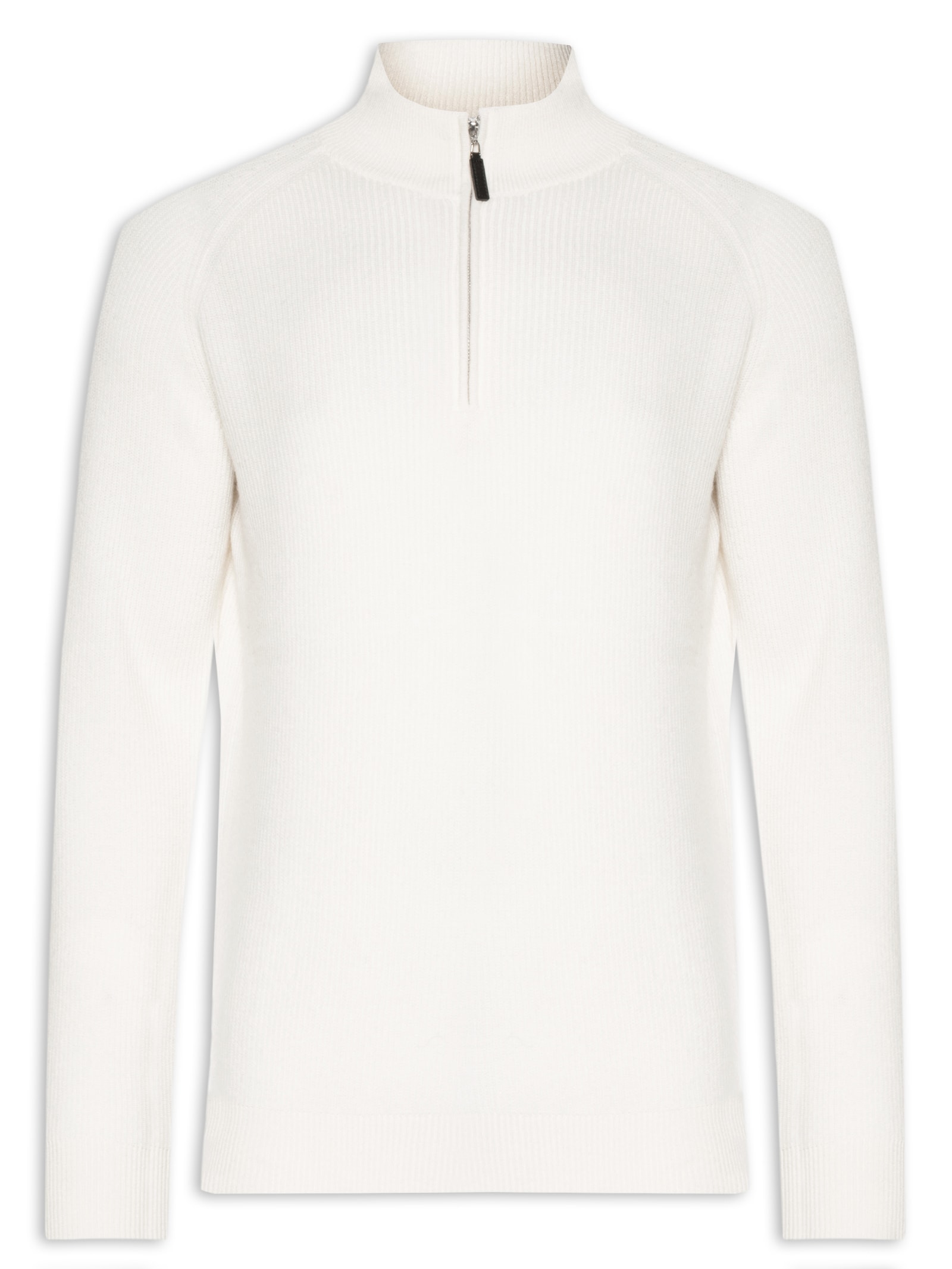 Suéter Masculino Gola Alta Com Meio Zíper Blend de Lã e Cashmere Off White '2 Essential