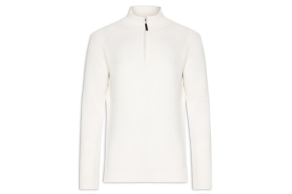 Suéter Masculino Gola Alta Com Meio Zíper Blend de Lã e Cashmere - Off White