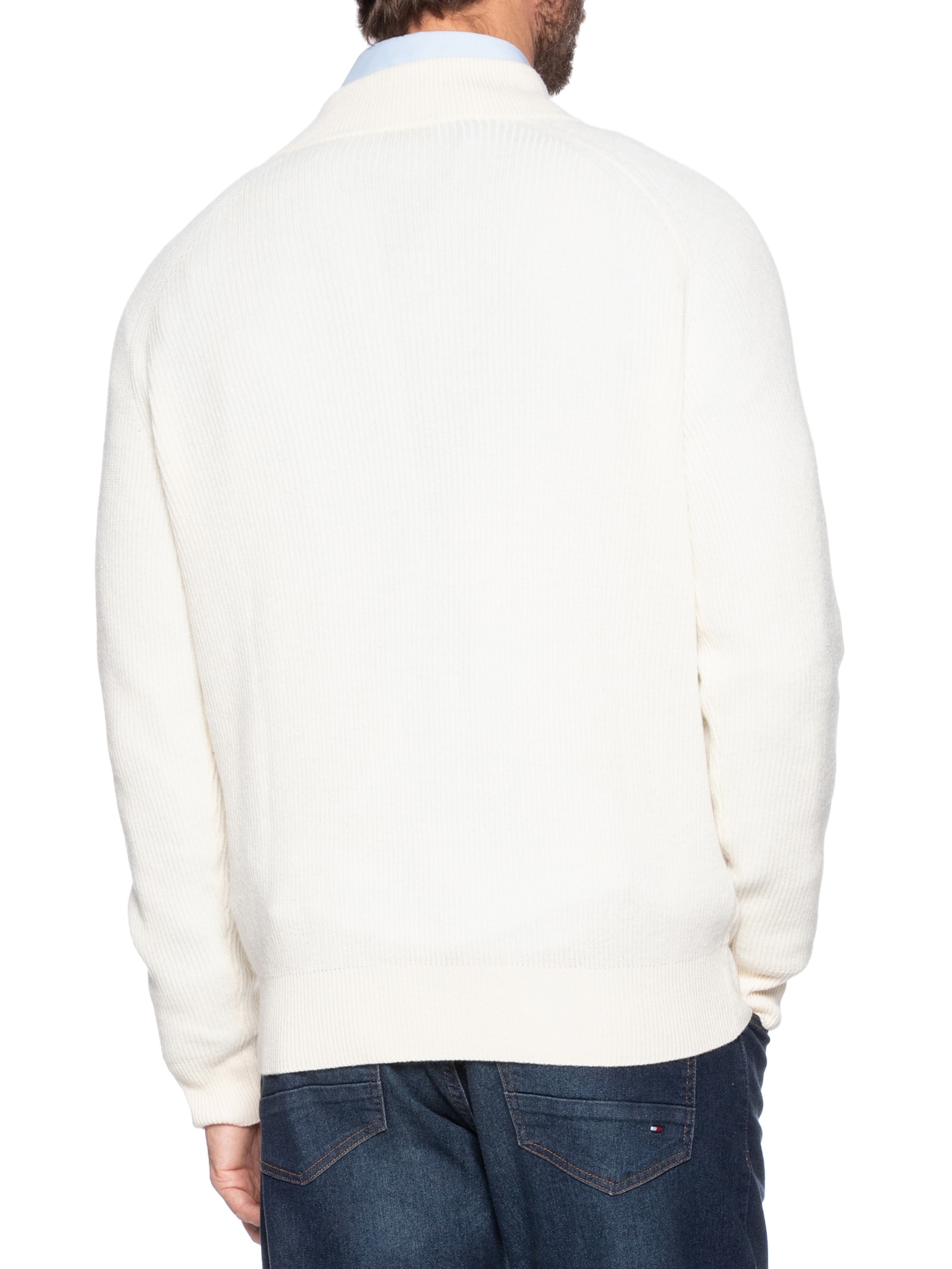 Suéter Masculino Gola Alta Com Meio Zíper Blend de Lã e Cashmere Off White '2 Essential