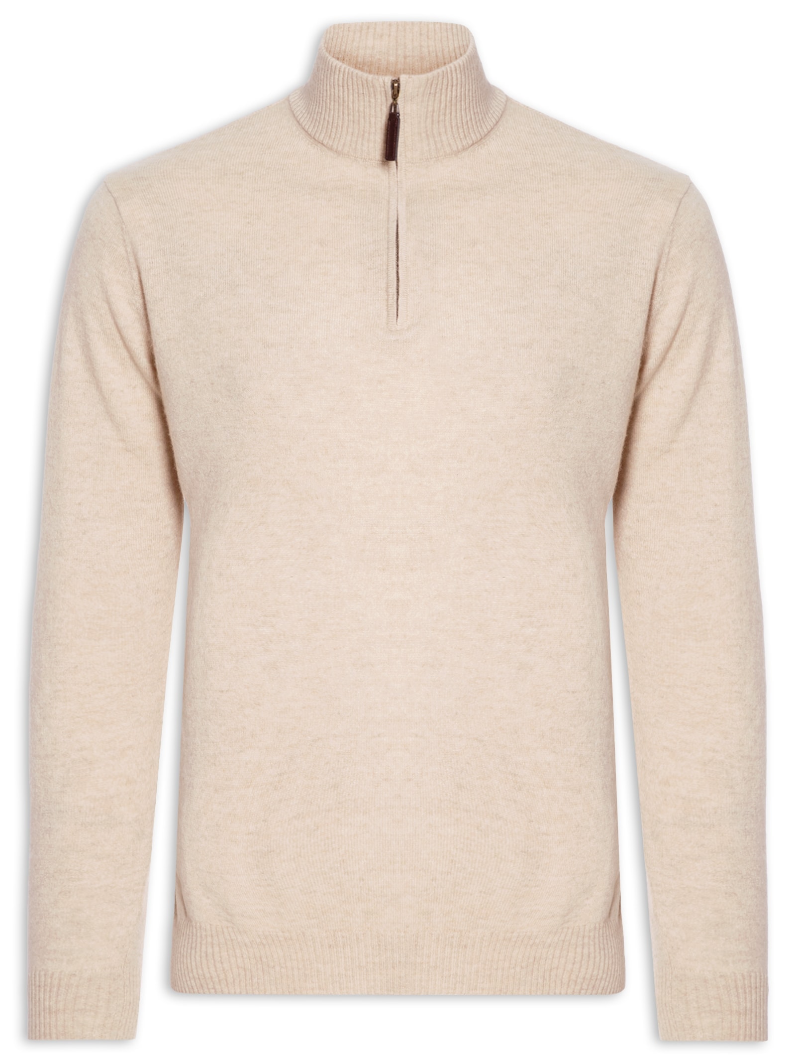 Suéter Masculino Gola Alta Com Meio Zíper Puro Cashmere Bege '2 Essential
