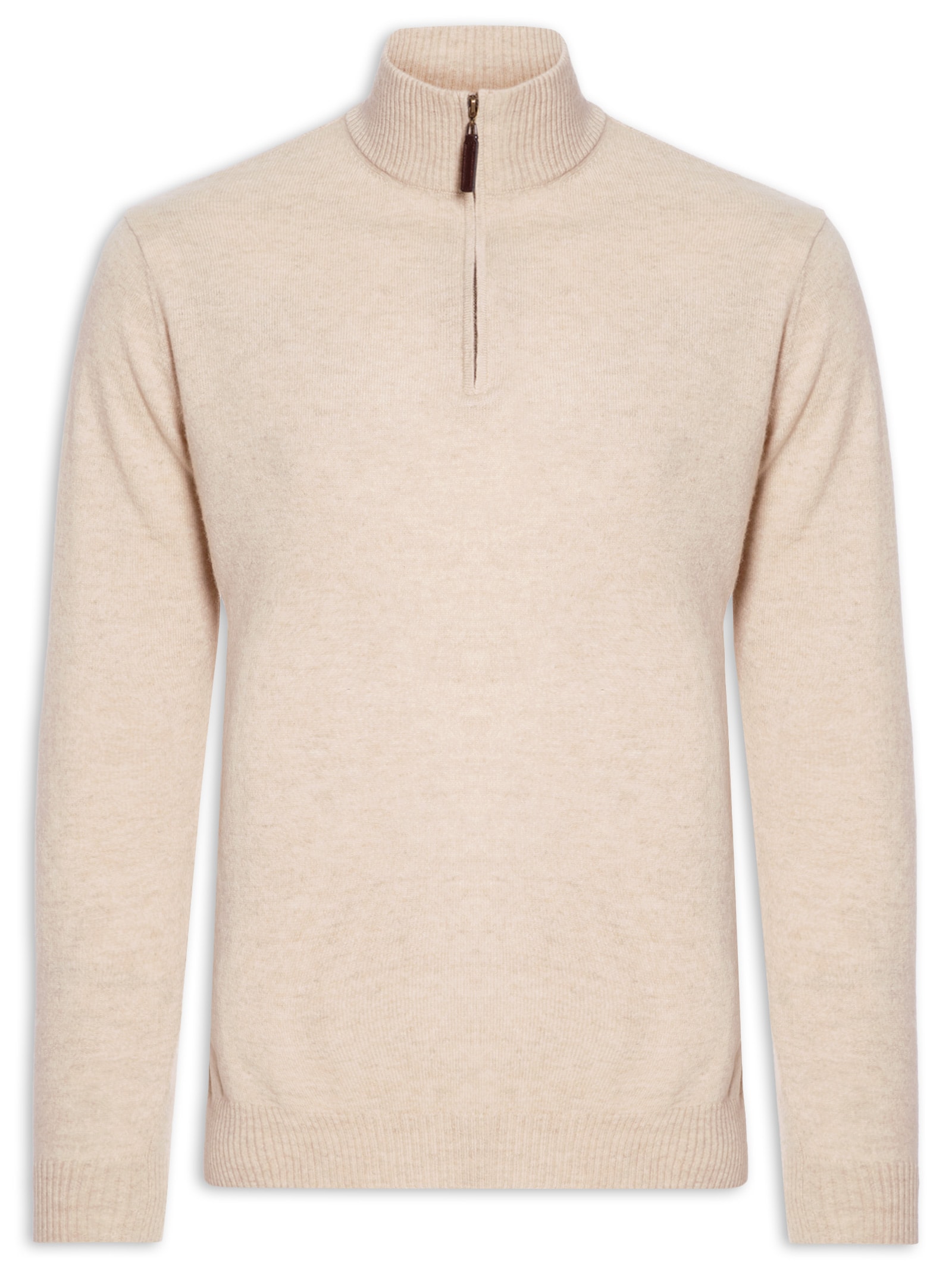 Suéter Masculino Gola Alta Com Meio Zíper Puro Cashmere Bege '2 Essential