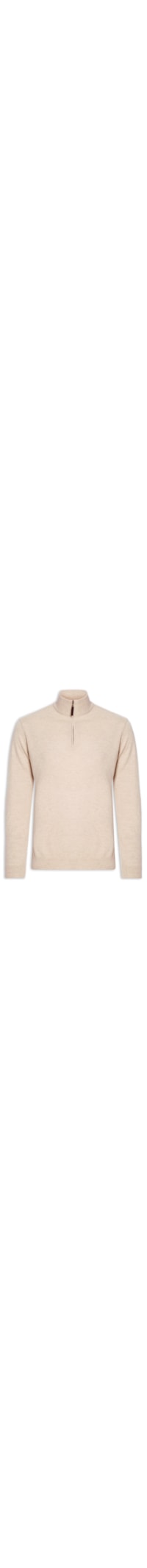 Suéter Masculino Gola Alta Com Meio Zíper Puro Cashmere - Bege