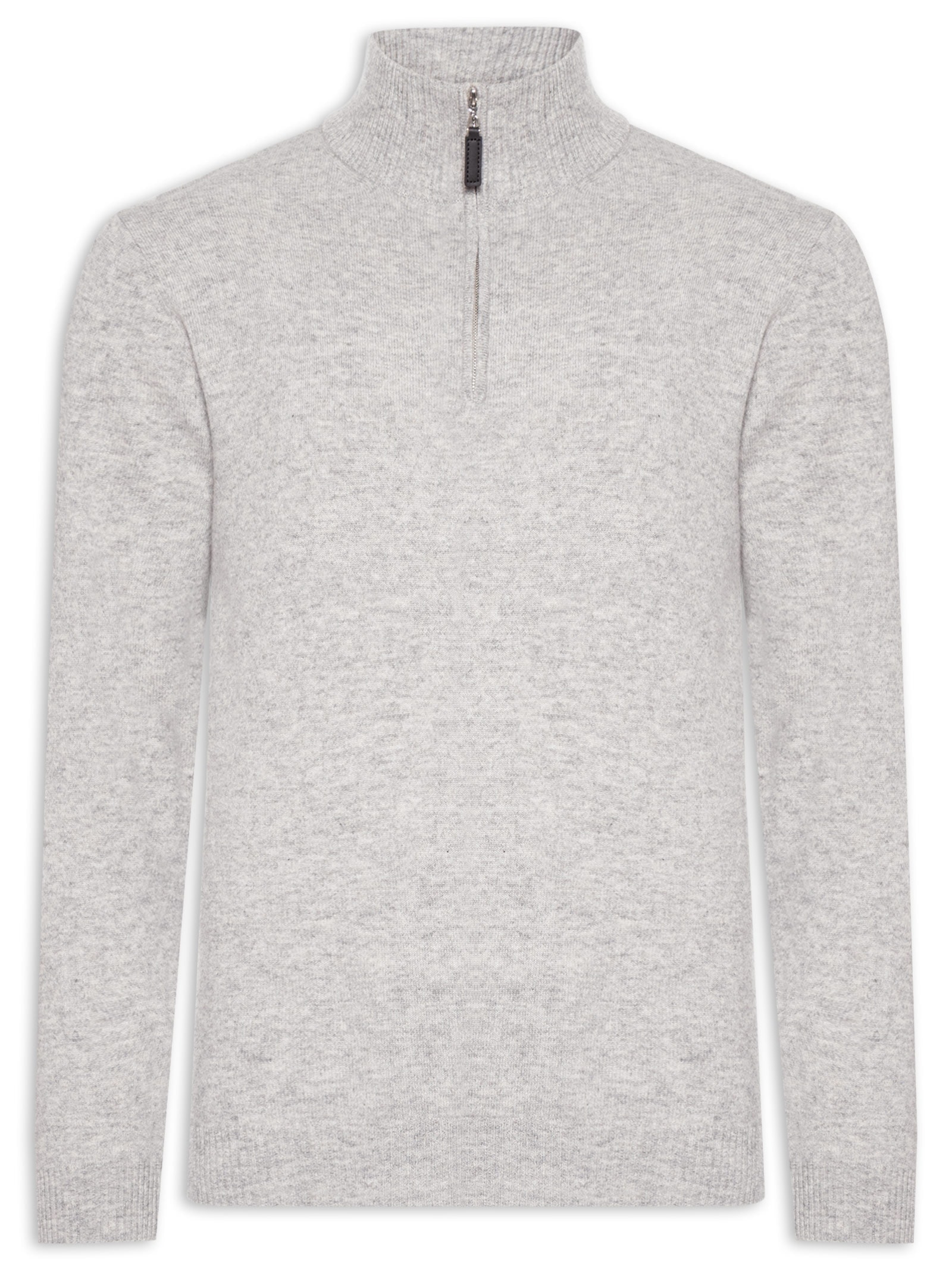 Suéter Masculino Gola Alta Com Meio Zíper Puro Cashmere Cinza '2 Essential