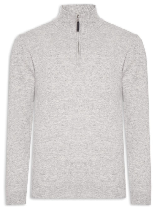 Suéter Masculino Gola Alta Com Meio Zíper Puro Cashmere - Cinza
