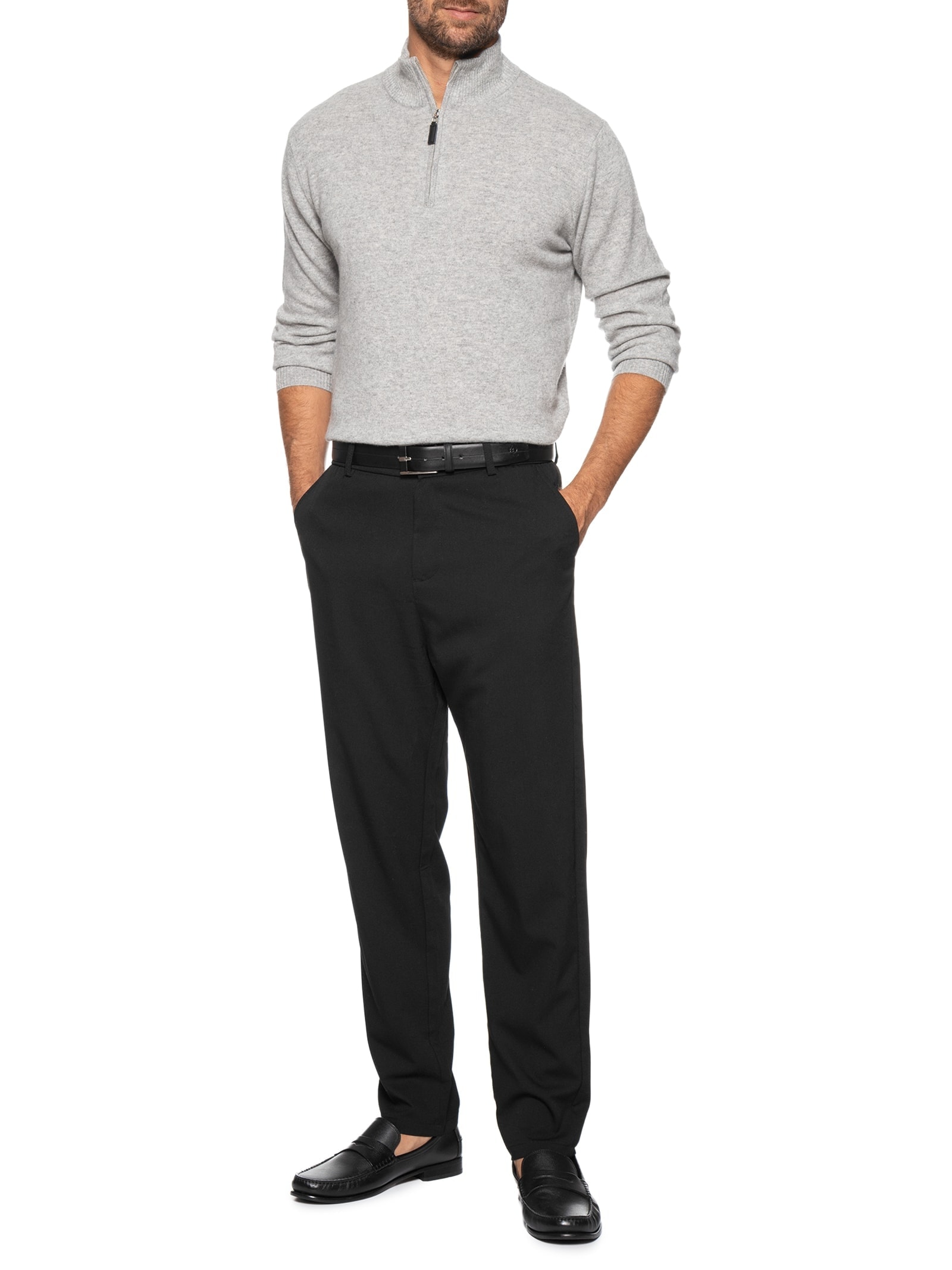 Suéter Masculino Gola Alta Com Meio Zíper Puro Cashmere Cinza '2 Essential