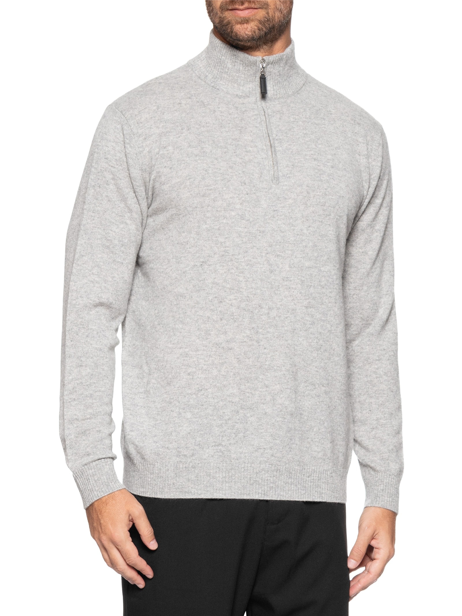 Suéter Masculino Gola Alta Com Meio Zíper Puro Cashmere Cinza '2 Essential
