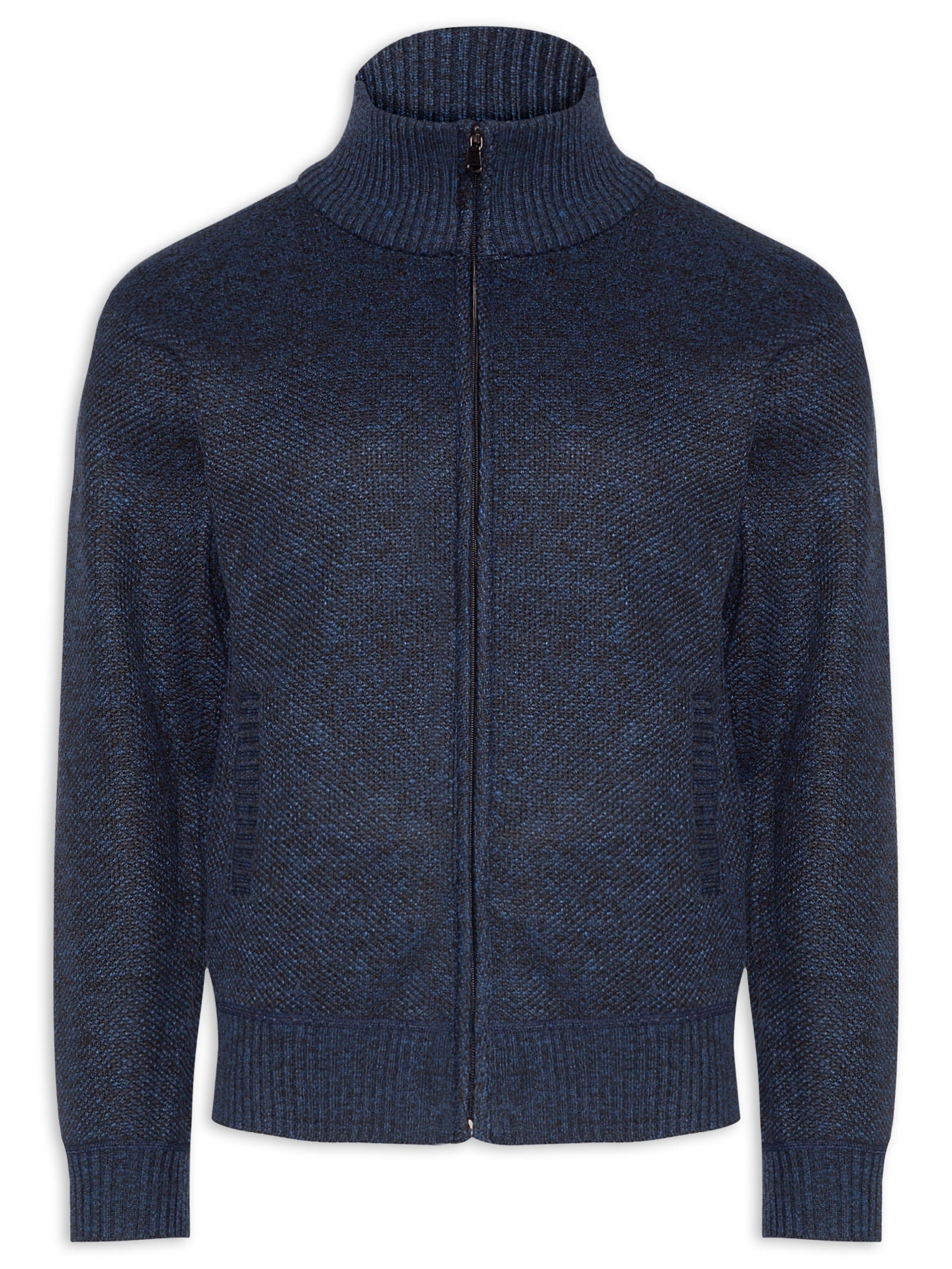 Suéter Masculino Gola Alta Com Zíper Azul Basiq Men