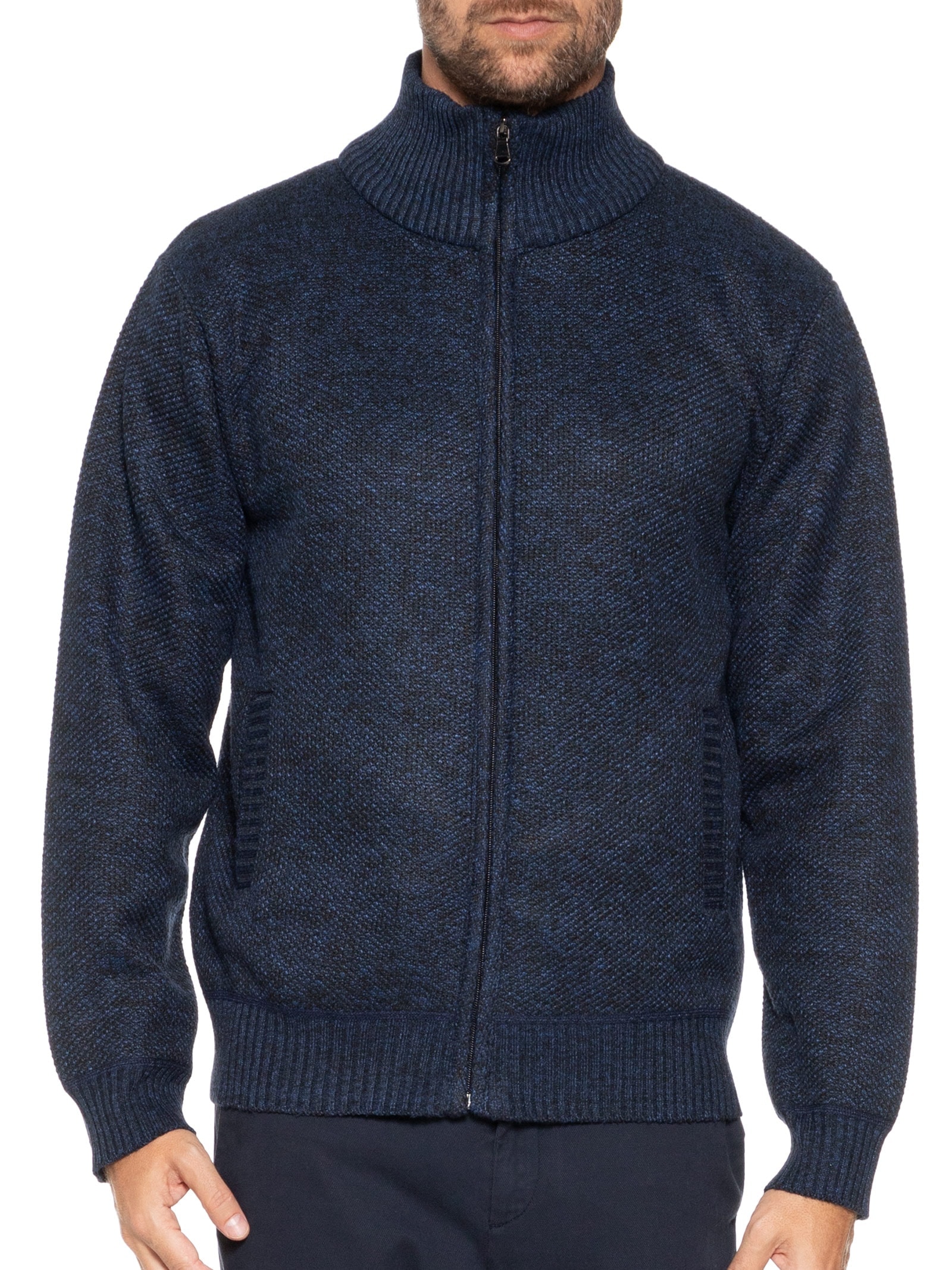 Suéter Masculino Gola Alta Com Zíper Azul Basiq Men