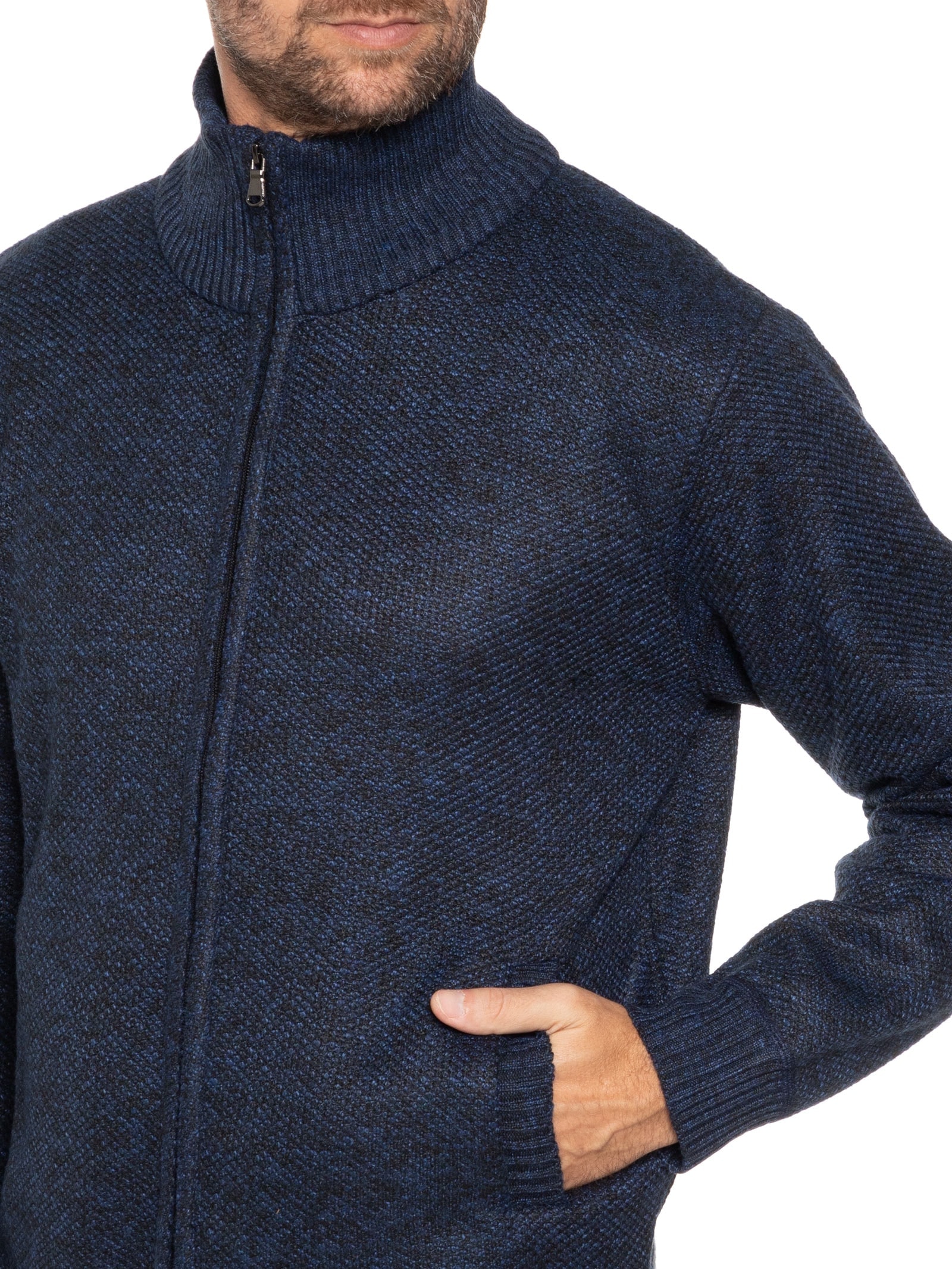 Suéter Masculino Gola Alta Com Zíper Azul Basiq Men