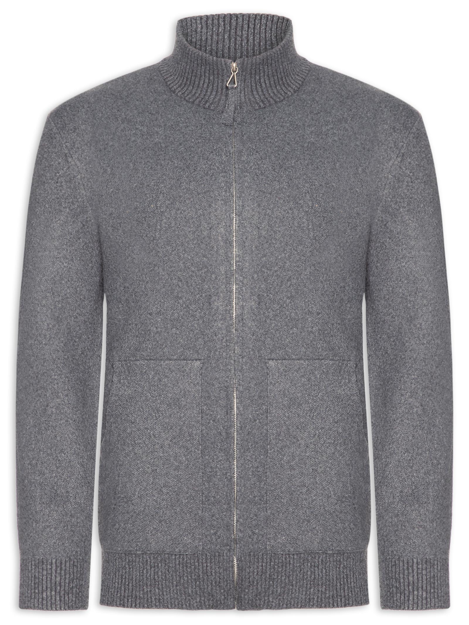 Suéter Masculino Gola Alta Com Zíper Cinza '2 Essential