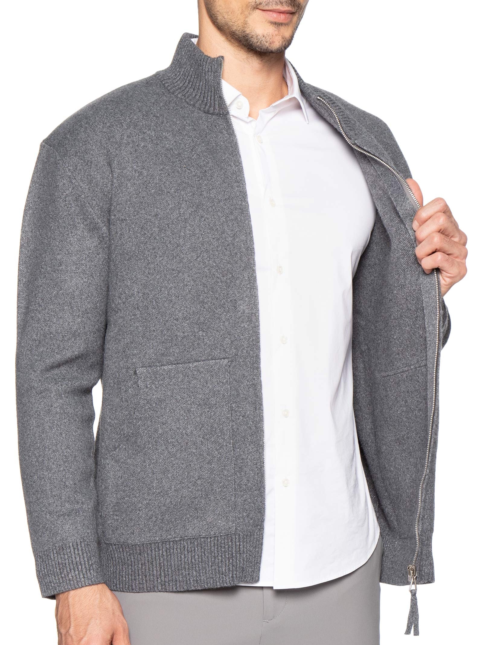 Suéter Masculino Gola Alta Com Zíper Cinza '2 Essential