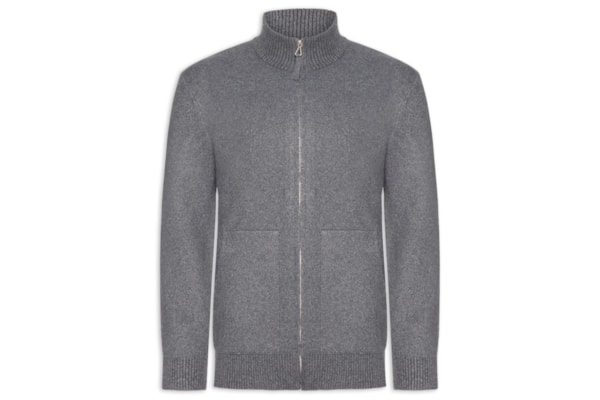Suéter Masculino Gola Alta Com Zíper - Cinza