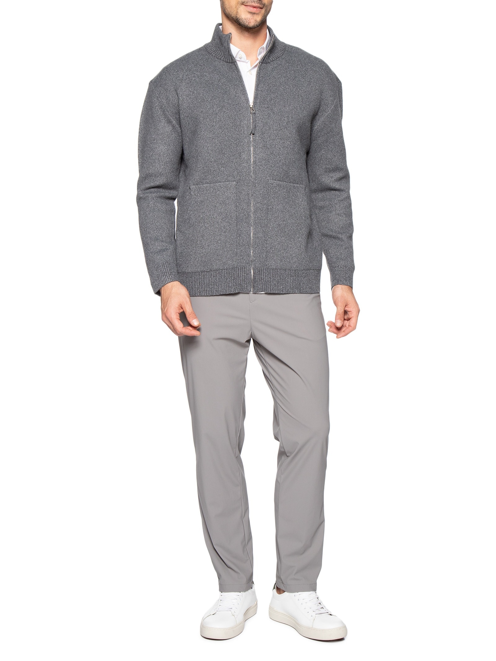Suéter Masculino Gola Alta Com Zíper Cinza '2 Essential