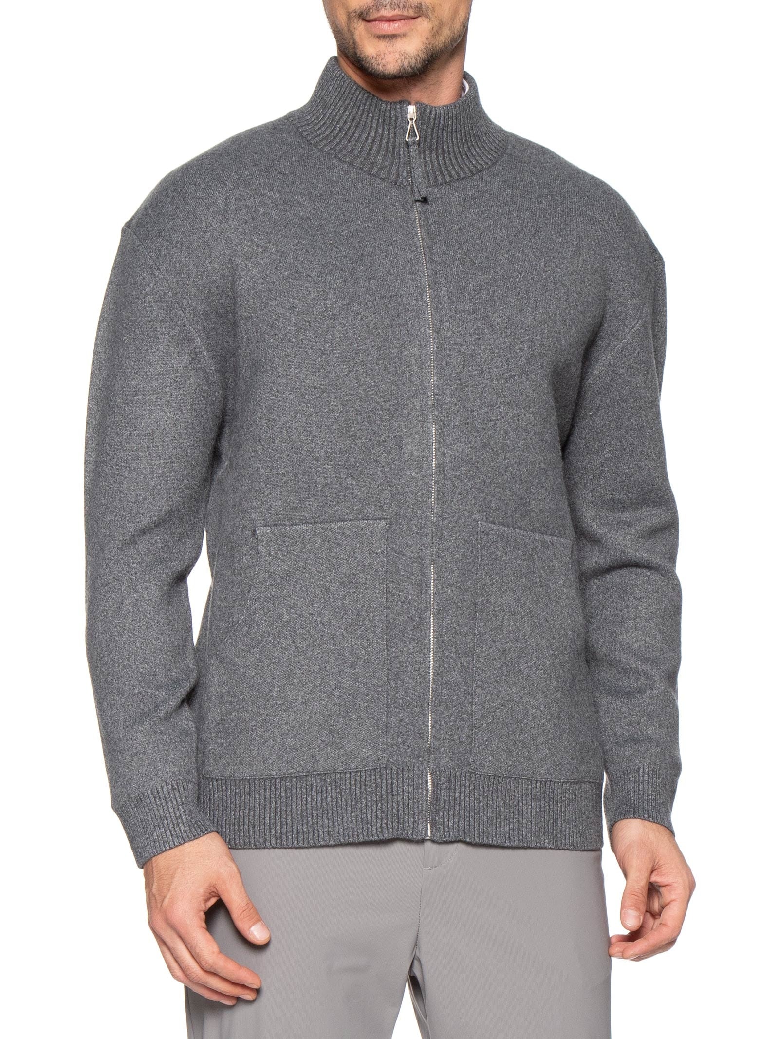 Suéter Masculino Gola Alta Com Zíper Cinza '2 Essential
