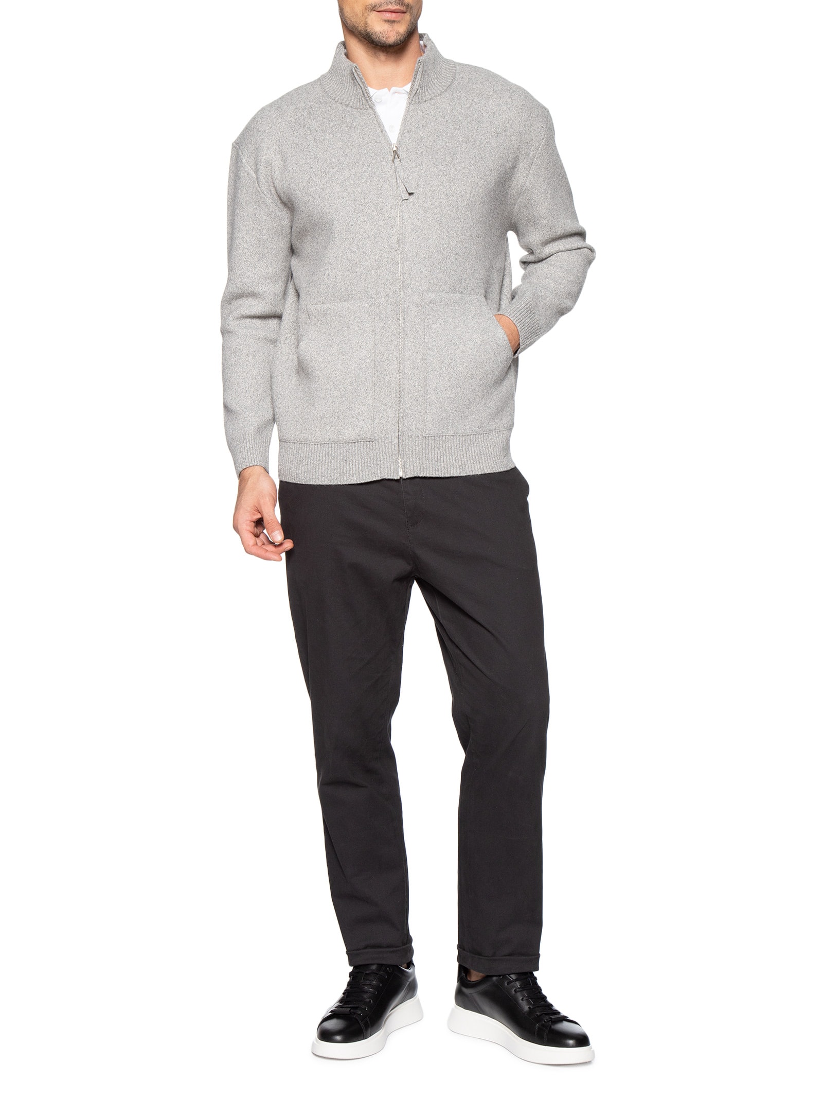 Suéter Masculino Gola Alta Com Zíper Cinza '2 Essential