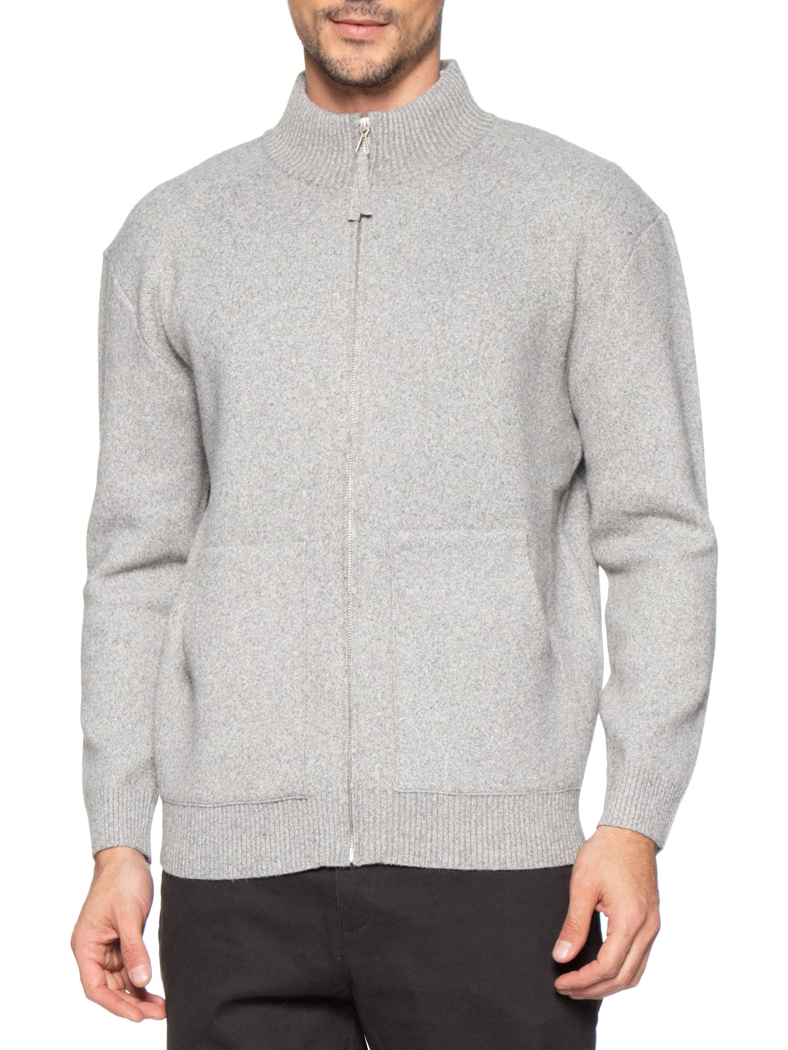 Suéter Masculino Gola Alta Com Zíper Cinza '2 Essential