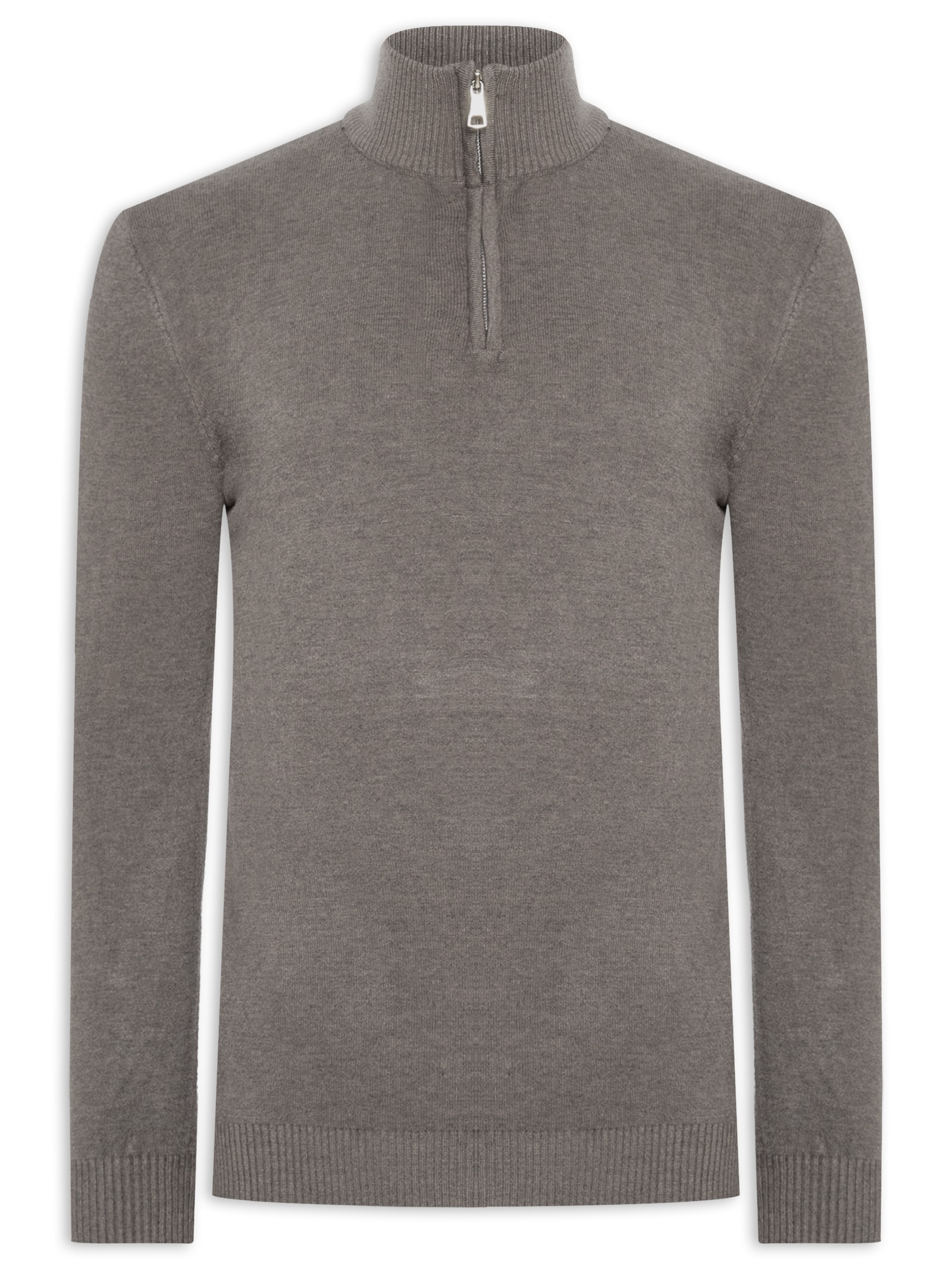 2 Essential - Suéter Masculino Gola Alta Meio Zíper - Bege