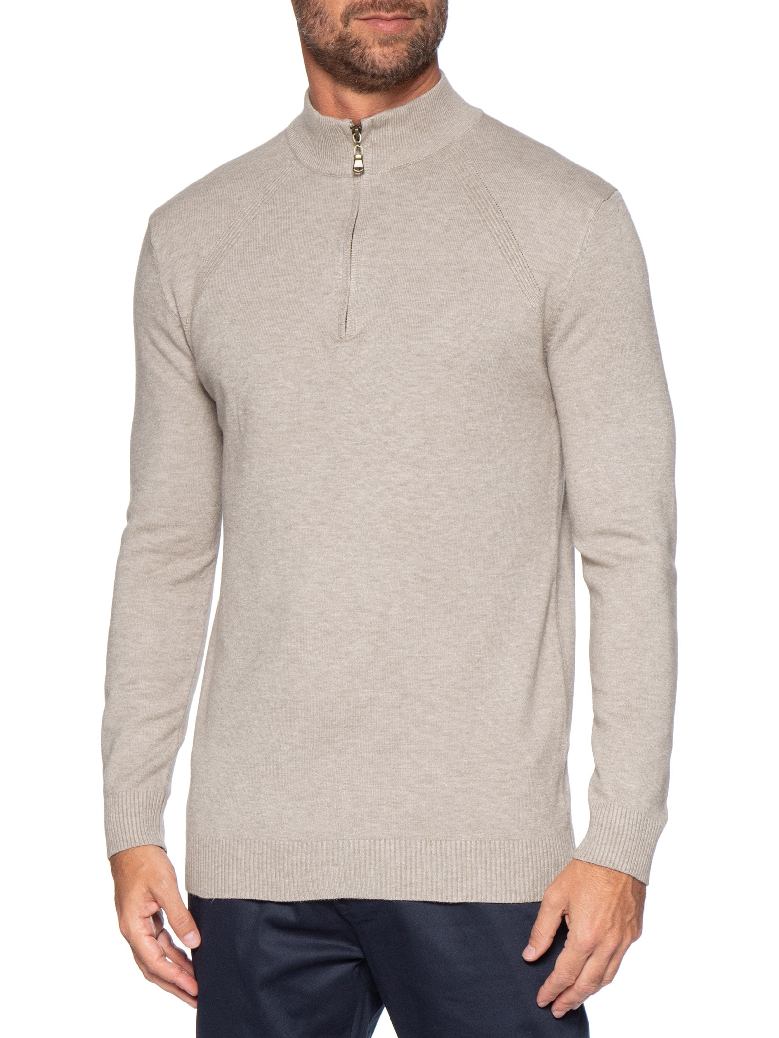 Suéter Masculino Gola Alta Meio Zíper Cinza '2 Essential