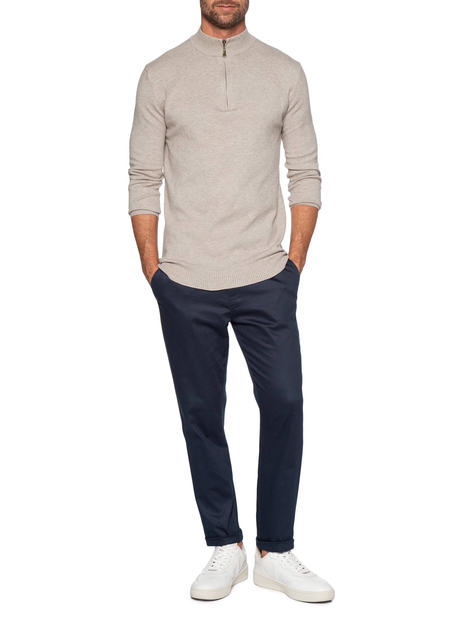 Suéter Masculino Gola Alta Meio Zíper Cinza '2 Essential