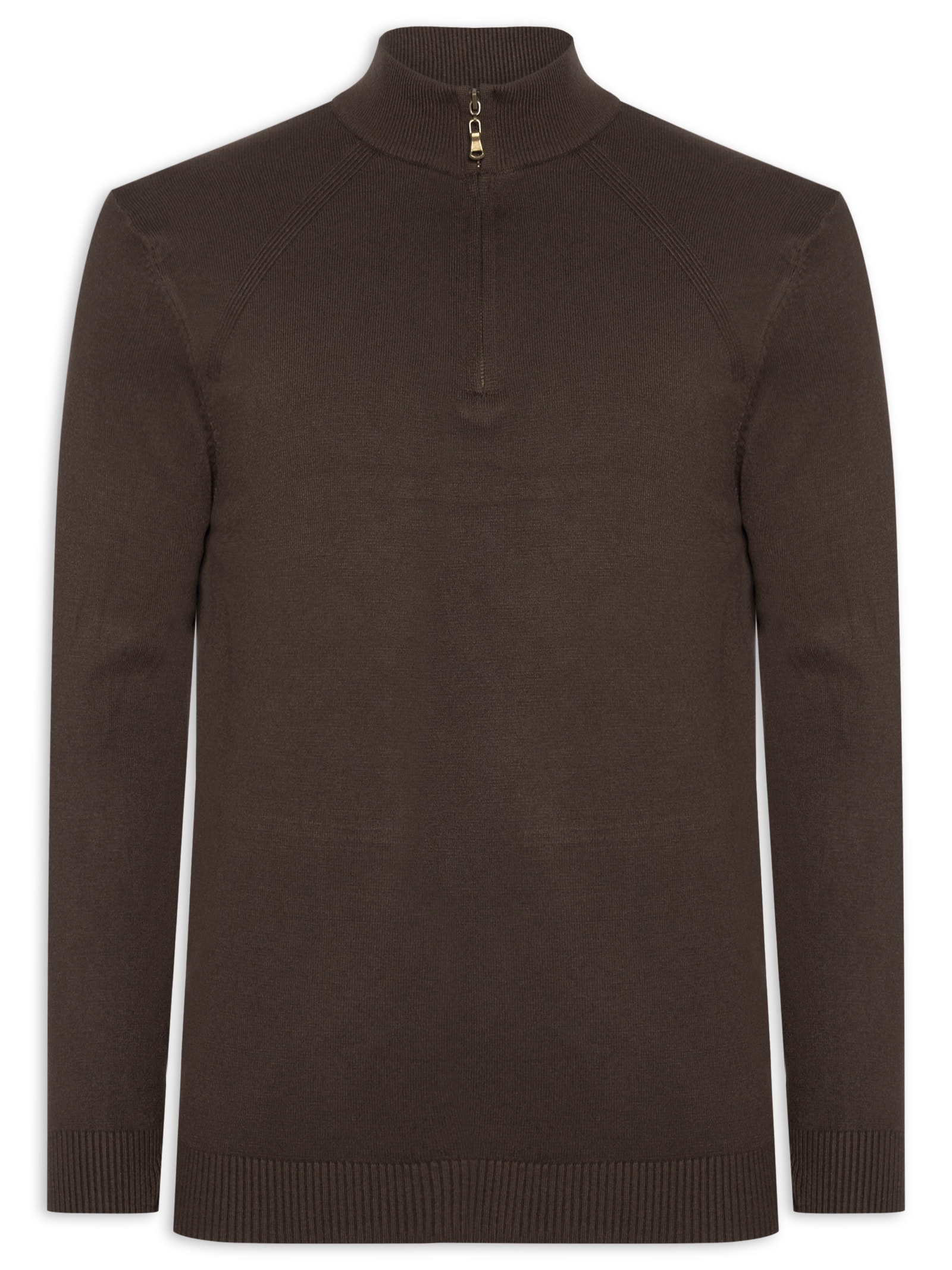 Suéter Masculino Gola Alta Meio Zíper Marrom '2 Essential