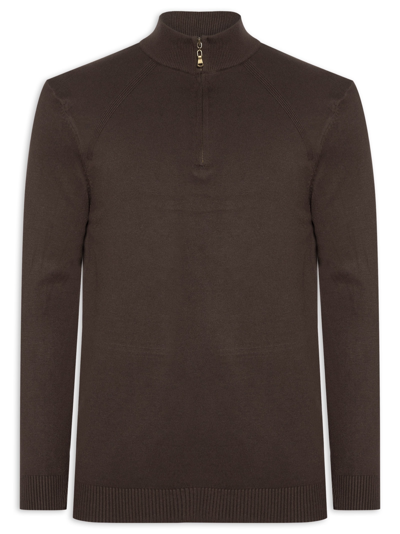 Suéter Masculino Gola Alta Meio Zíper Marrom '2 Essential