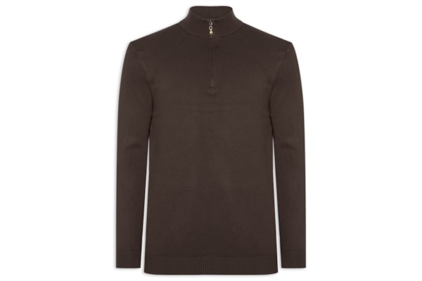 Suéter Masculino Gola Alta Meio Zíper - Marrom