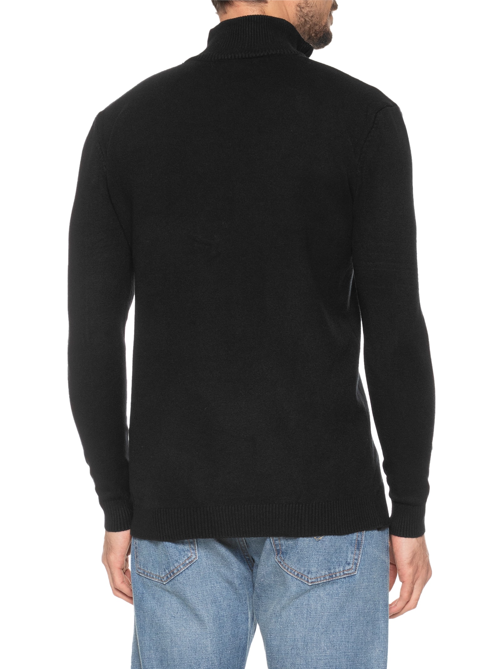 2 Essential - Suéter Masculino Gola Alta Meio Zíper - Preto