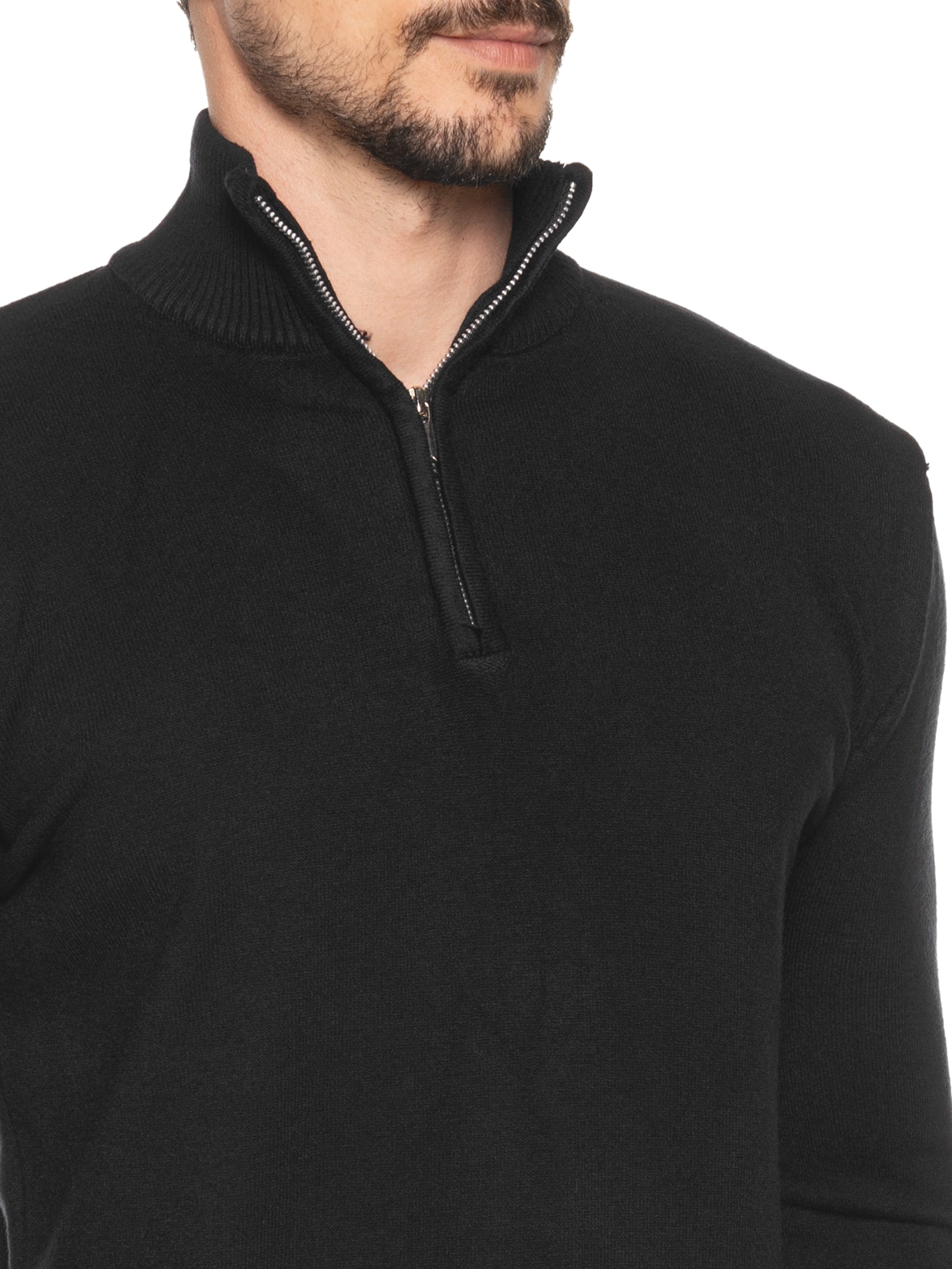 2 Essential - Suéter Masculino Gola Alta Meio Zíper - Preto