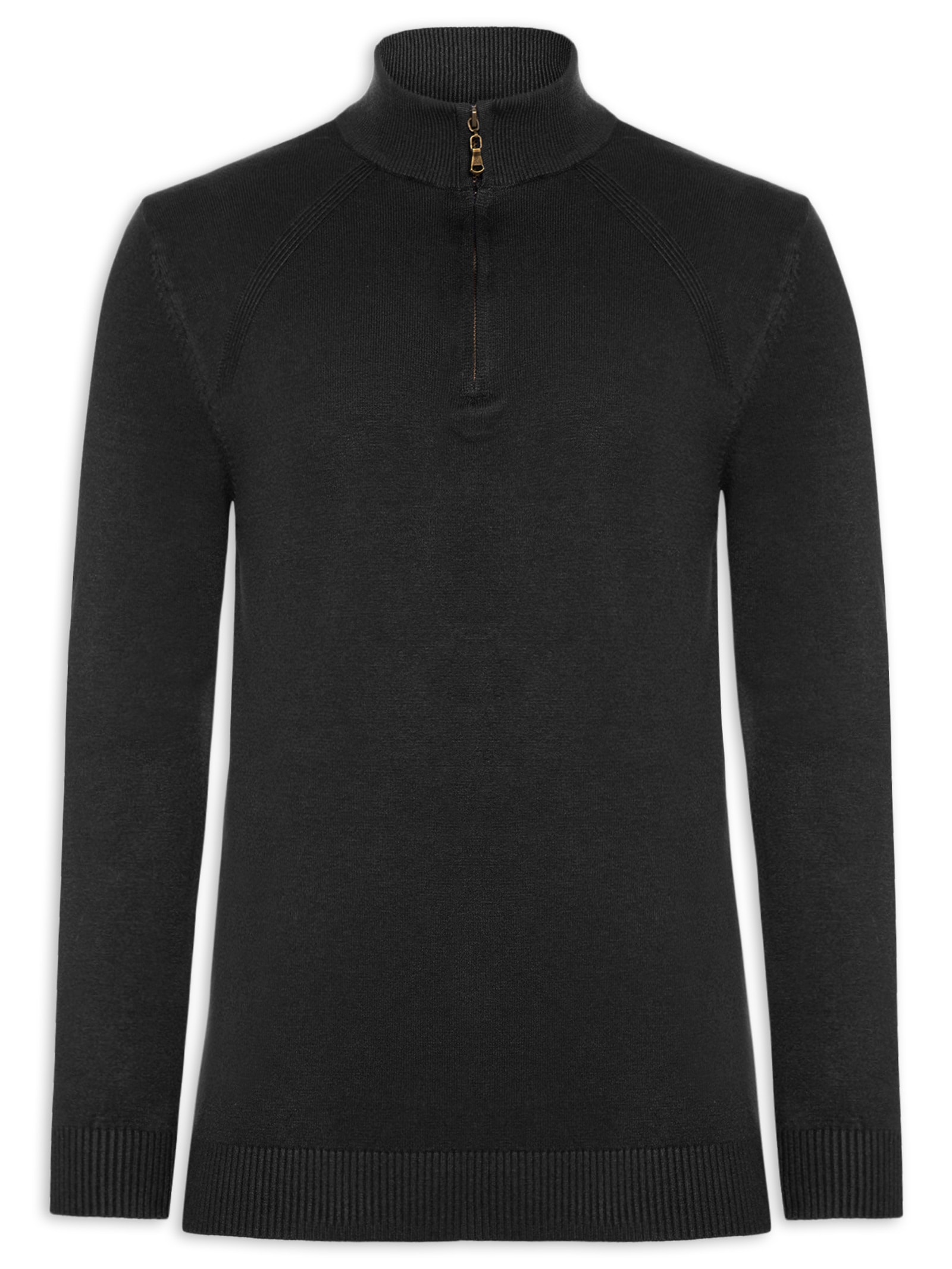 Suéter Masculino Gola Alta Meio Zíper Preto '2 Essential