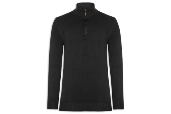 Suéter Masculino Gola Alta Meio Zíper - Preto