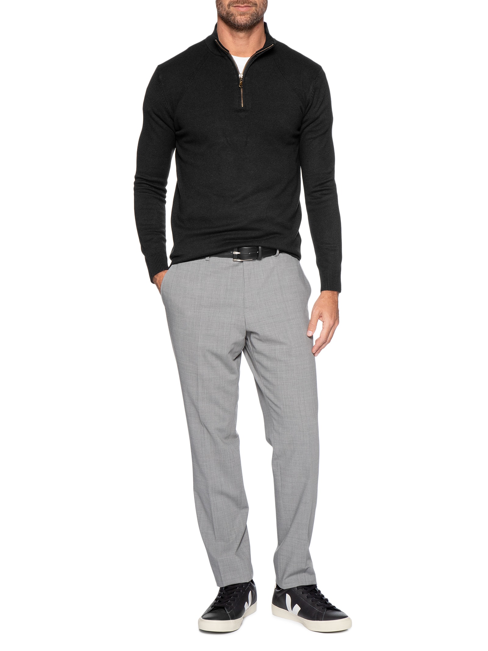 Suéter Masculino Gola Alta Meio Zíper Preto '2 Essential