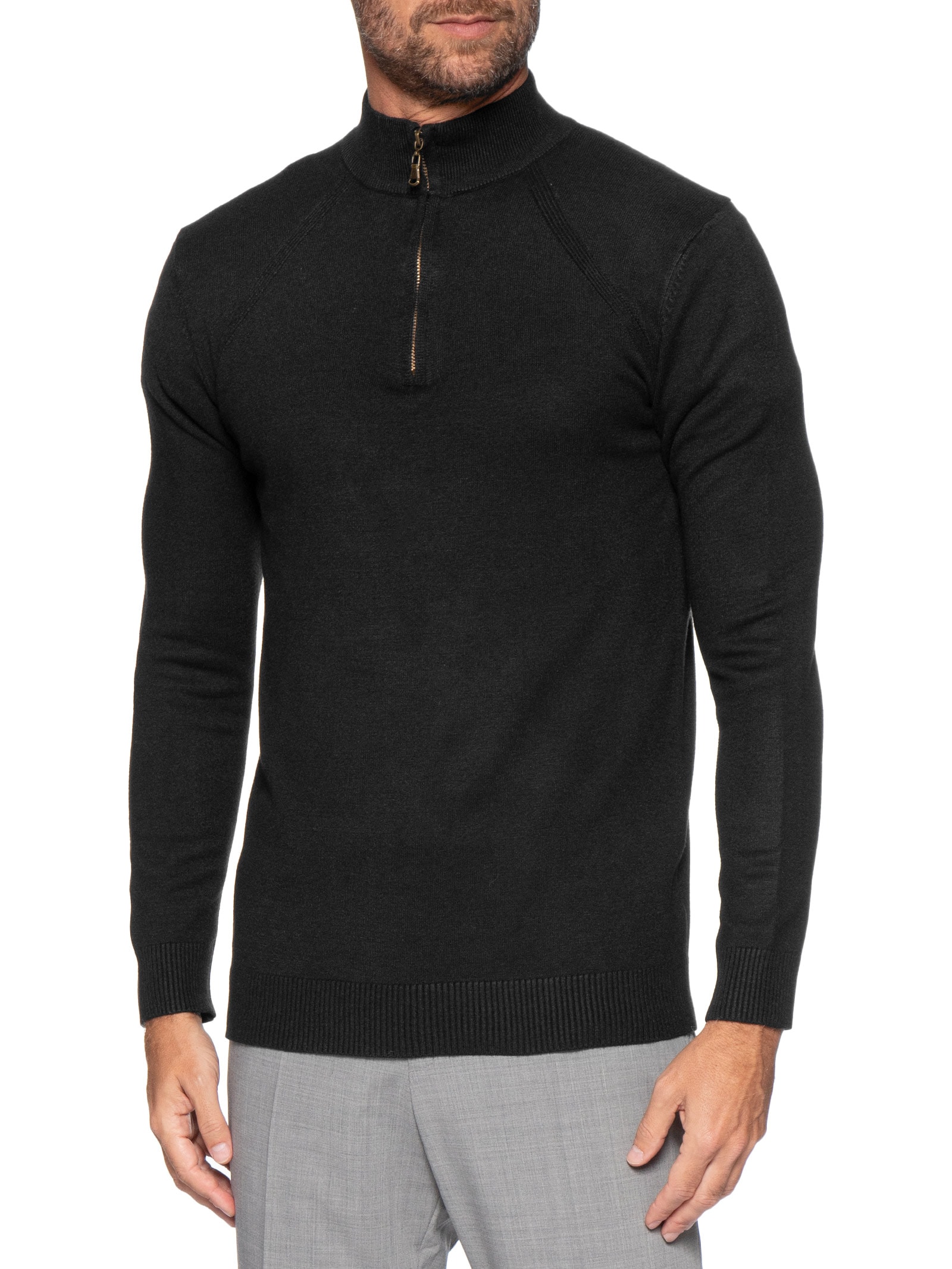 Suéter Masculino Gola Alta Meio Zíper Preto '2 Essential
