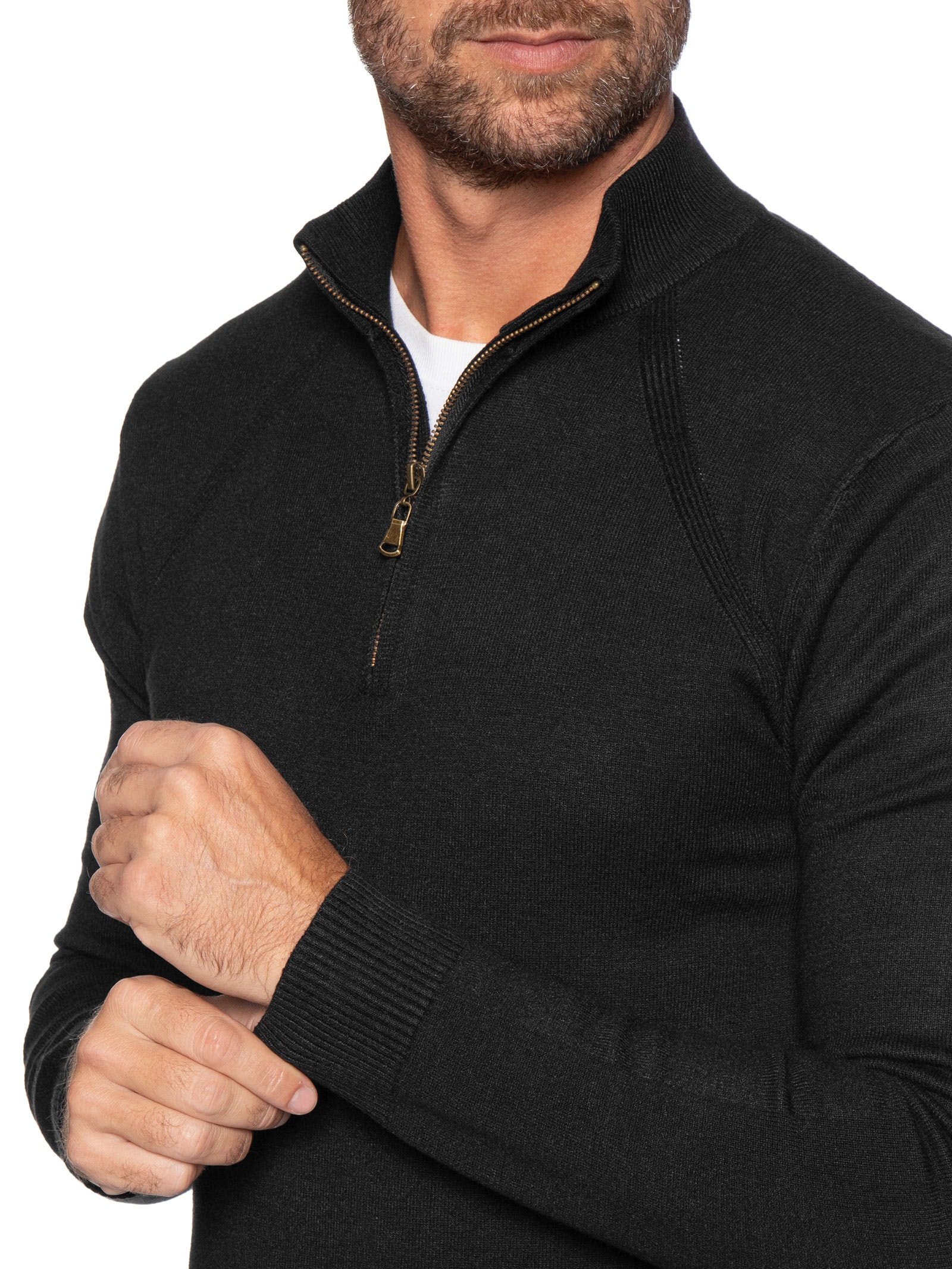 Suéter Masculino Gola Alta Meio Zíper Preto '2 Essential