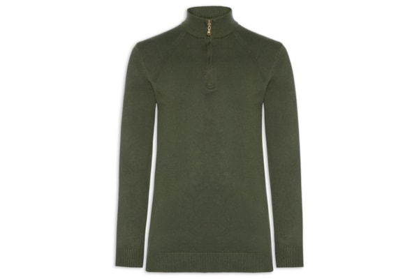 Suéter Masculino Gola Alta Meio Zíper - Verde