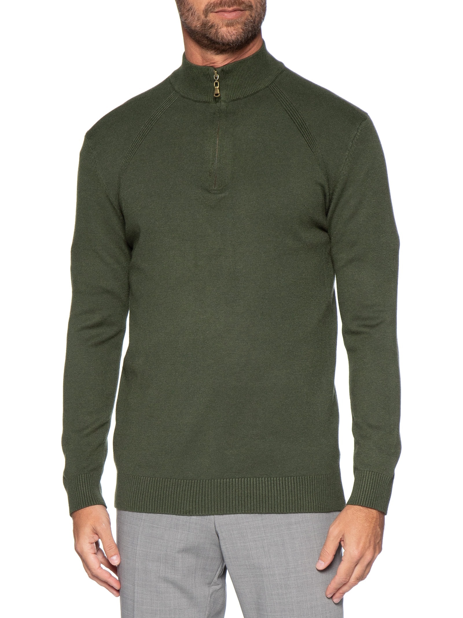 Suéter Masculino Gola Alta Meio Zíper Verde '2 Essential
