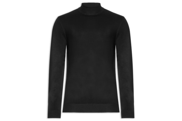 Suéter Masculino Gola Alta Tricot Midi Viscose – Preto